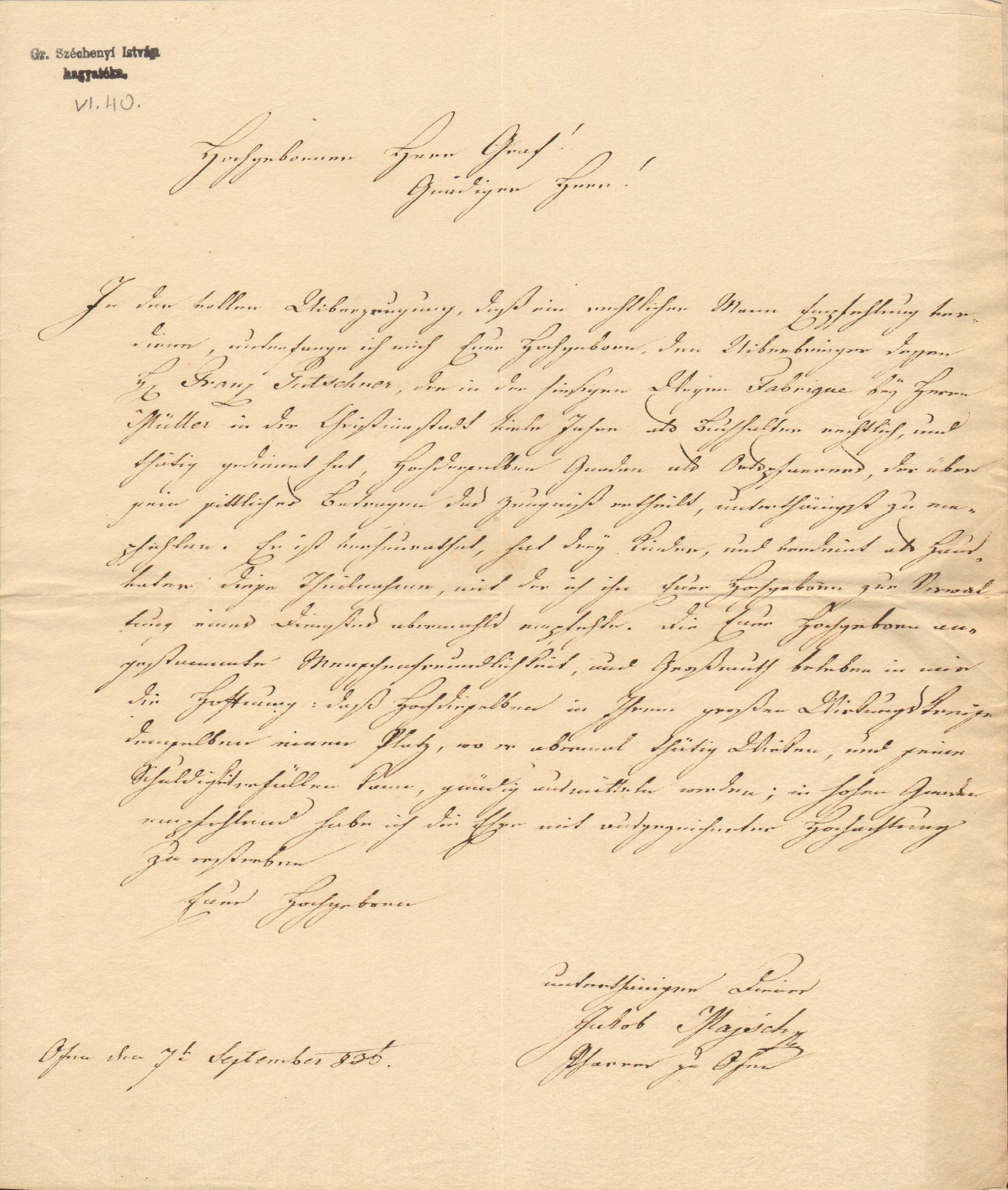 Jakob Majsch levele Széchenyi Istvánhoz (Magyar Környezetvédelmi és Vízügyi Múzeum - Duna Múzeum CC BY-NC-SA)