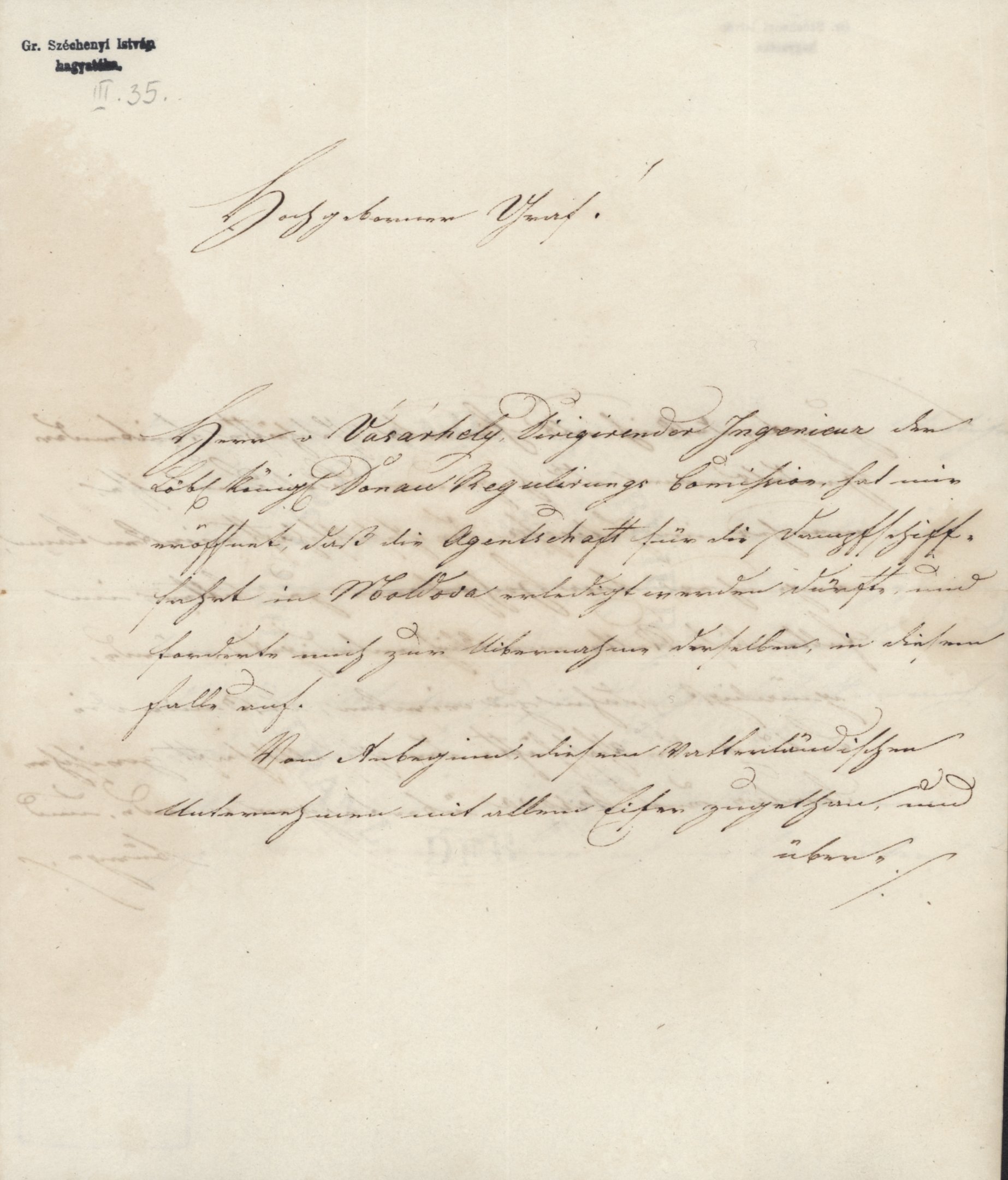 A. Brandt levele Széchenyi Istvánhoz (Magyar Környezetvédelmi és Vízügyi Múzeum - Duna Múzeum CC BY-NC-SA)