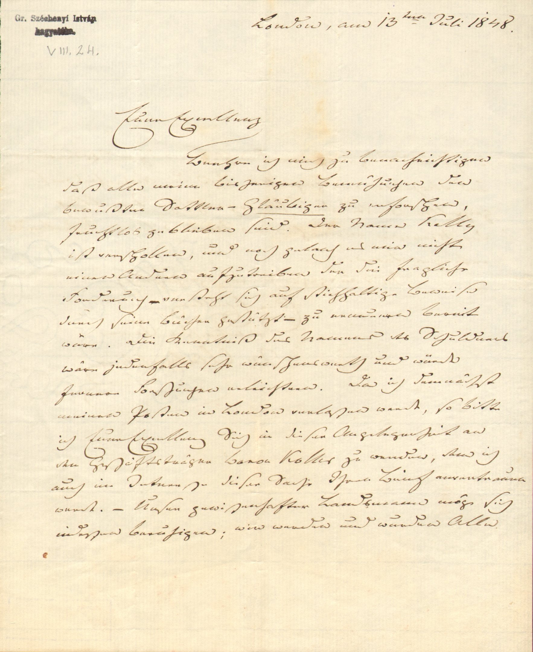 M. Clintinstein levele Széchenyi Istvánhoz (Magyar Környezetvédelmi és Vízügyi Múzeum - Duna Múzeum CC BY-NC-SA)