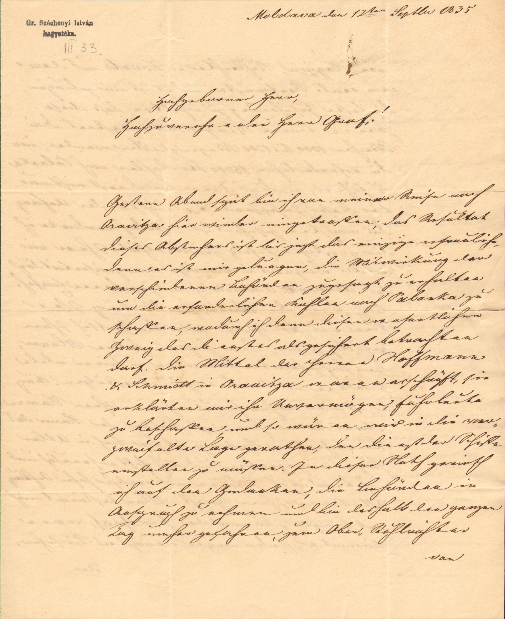 Karl Nose levele Széchenyi Istvánhoz (Magyar Környezetvédelmi és Vízügyi Múzeum - Duna Múzeum CC BY-NC-SA)