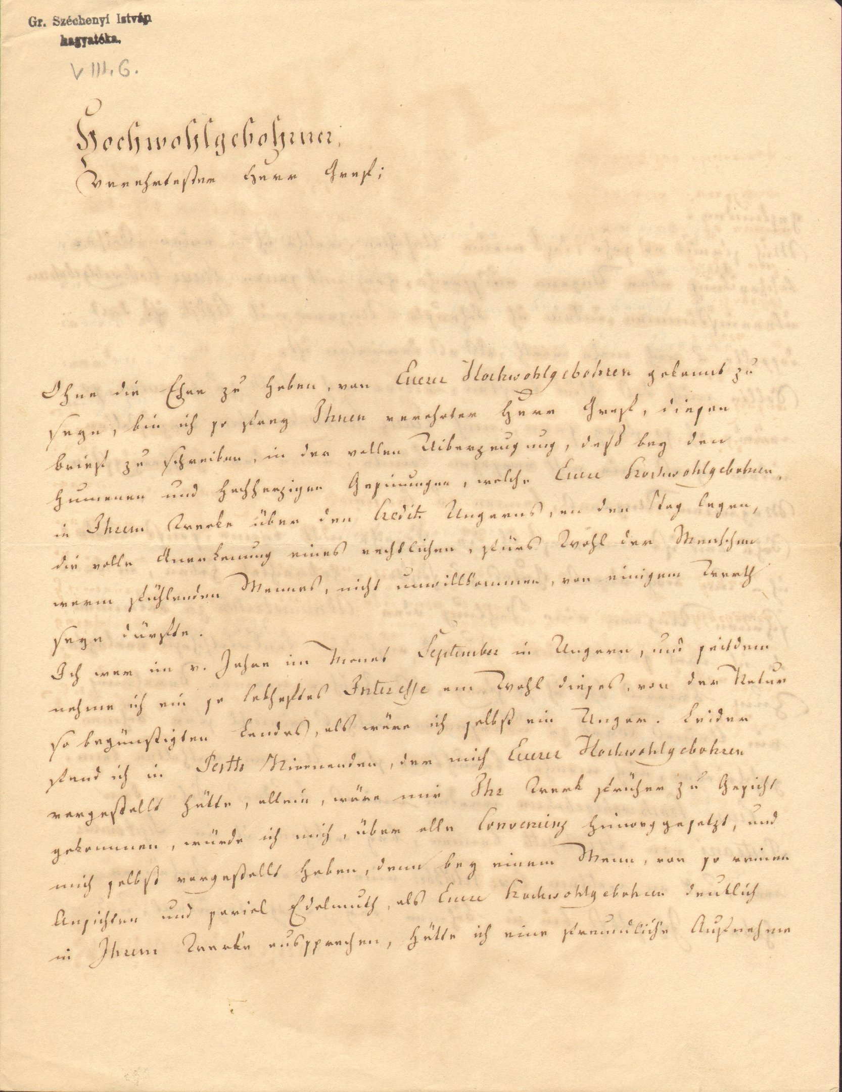 Karl Puteani levele Széchenyi Istvánhoz (Magyar Környezetvédelmi és Vízügyi Múzeum - Duna Múzeum CC BY-NC-SA)