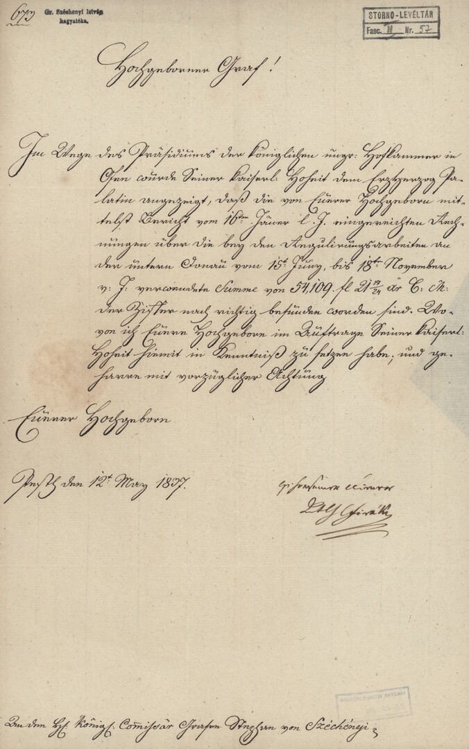 Cziráky Antal gróf levele Széchenyi Istvánhoz (Magyar Környezetvédelmi és Vízügyi Múzeum - Duna Múzeum CC BY-NC-SA)