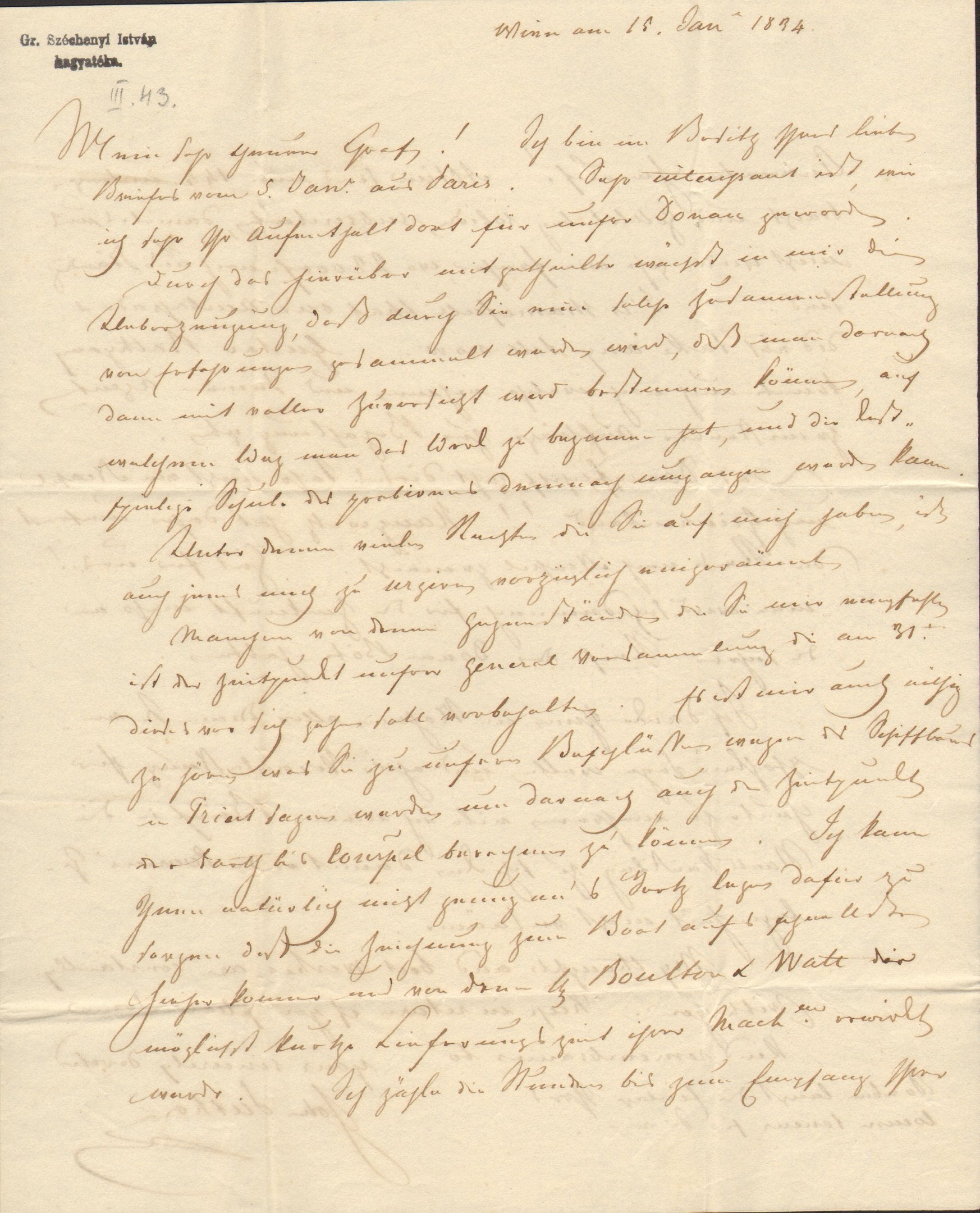J.B. Puthon levele Széchenyi Istvánhoz (Magyar Környezetvédelmi és Vízügyi Múzeum - Duna Múzeum CC BY-NC-SA)