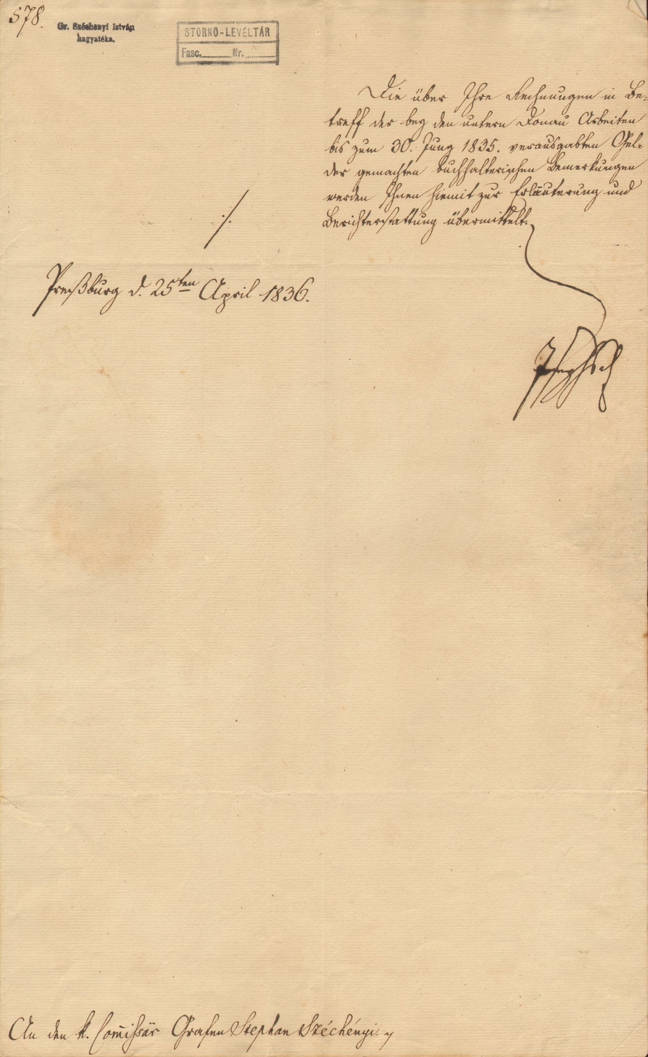 A Nádori Kancellária levele Széchenyi Istvánhoz (Magyar Környezetvédelmi és Vízügyi Múzeum - Duna Múzeum CC BY-NC-SA)