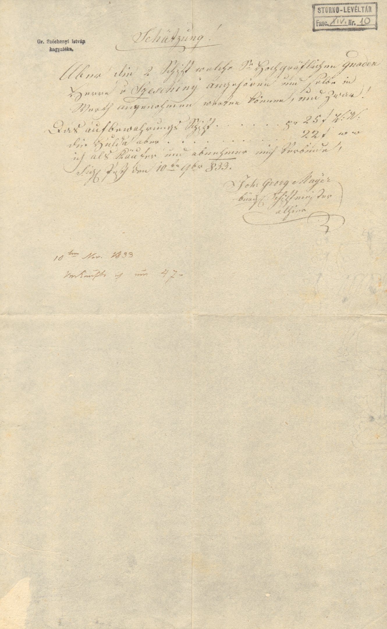 Georg Mayer levele Széchenyi Istvánhoz (Magyar Környezetvédelmi és Vízügyi Múzeum - Duna Múzeum CC BY-NC-SA)