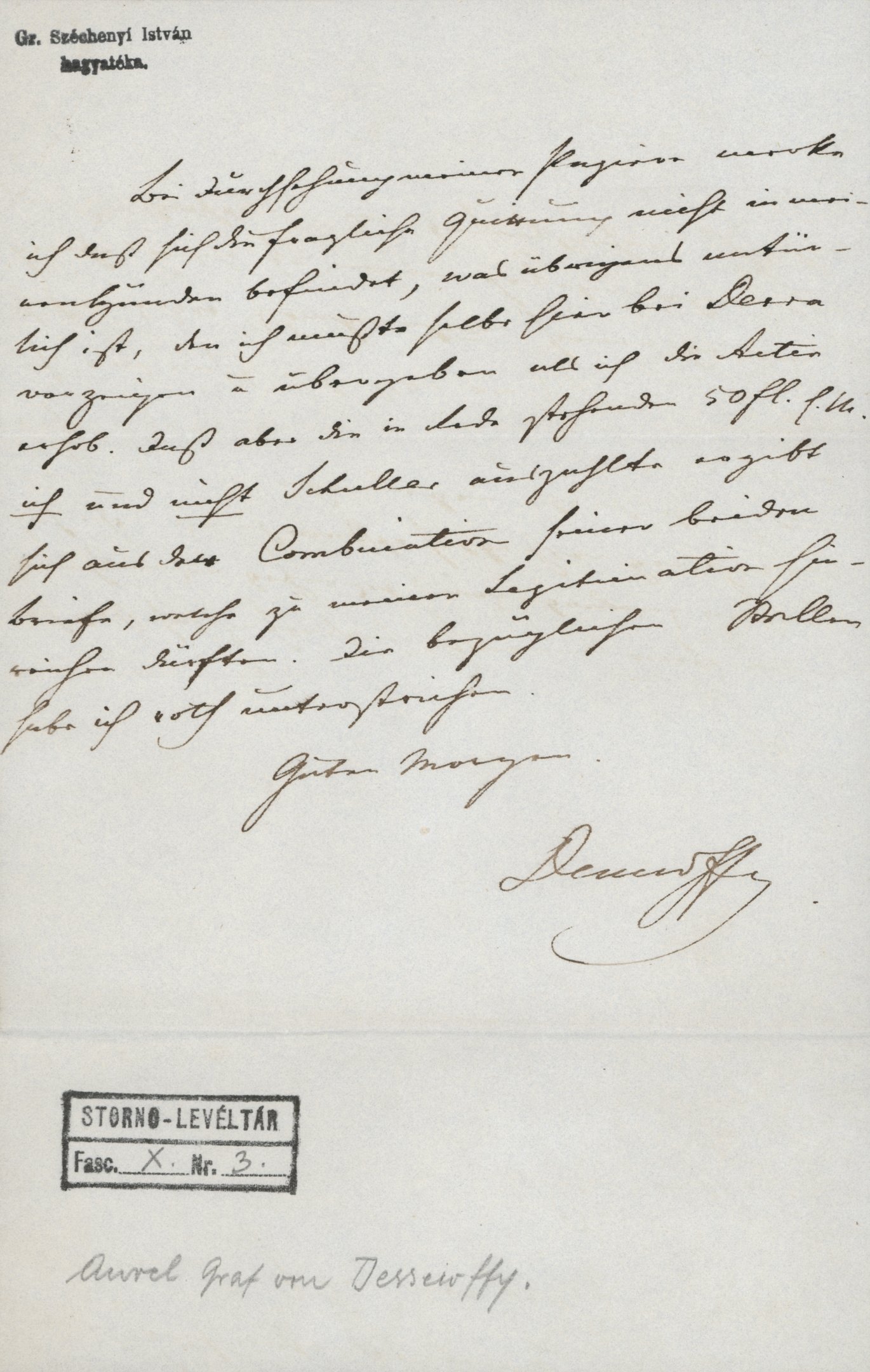 Gr. Dessewffy Aurél levele Széchenyi Istvánhoz (Magyar Környezetvédelmi és Vízügyi Múzeum - Duna Múzeum CC BY-NC-SA)