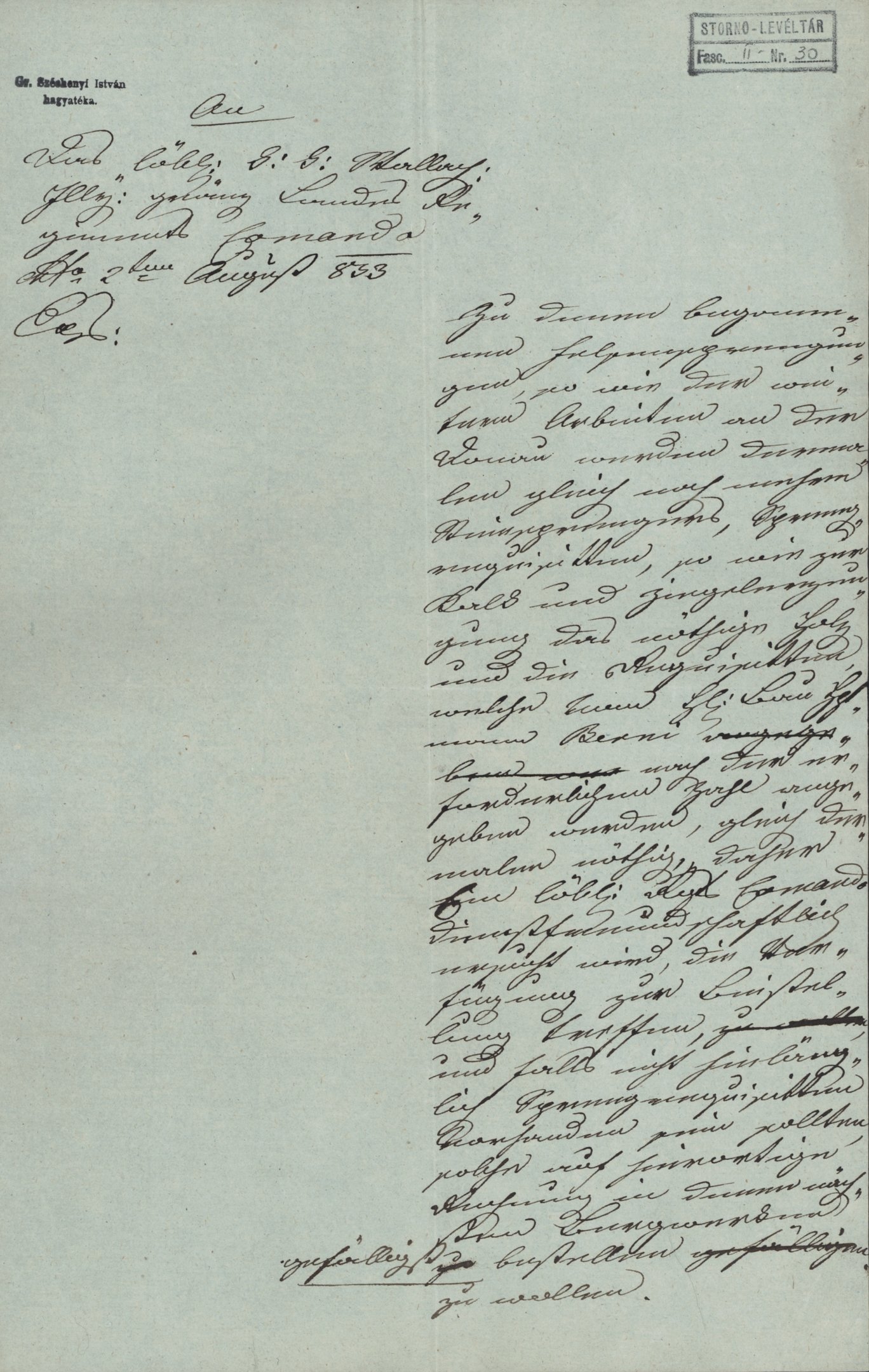 Széchenyi István levele a Parancsnoksághoz (Magyar Környezetvédelmi és Vízügyi Múzeum - Duna Múzeum CC BY-NC-SA)