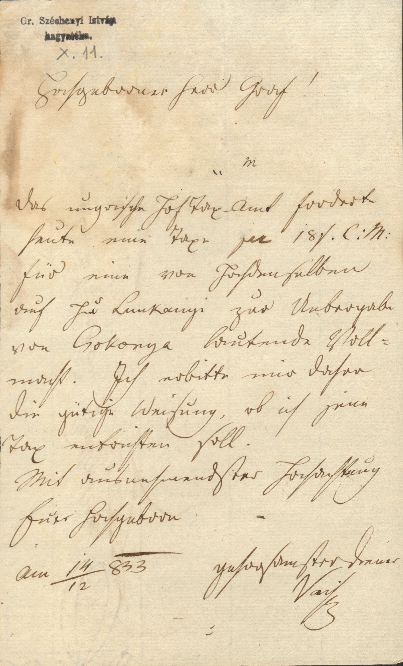 Vaiss levele Széchenyi Istvánhoz (Magyar Környezetvédelmi és Vízügyi Múzeum - Duna Múzeum CC BY-NC-SA)