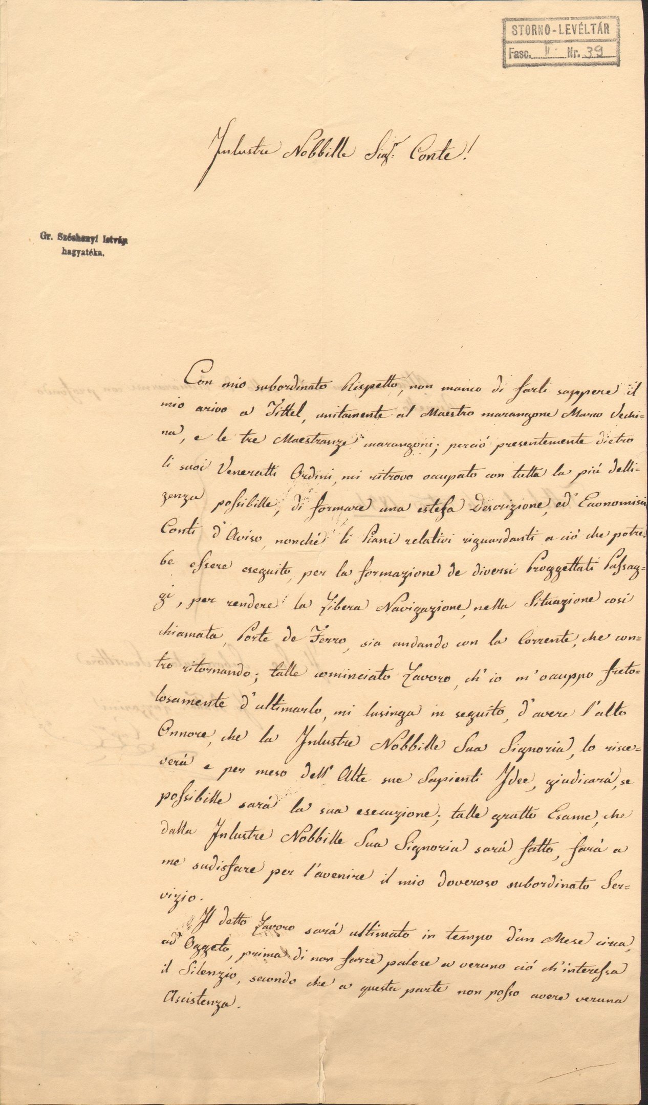 Jo. Battista Lazzarini hajóskapitány levele Széchenyi Istvánhoz (Magyar Környezetvédelmi és Vízügyi Múzeum - Duna Múzeum CC BY-NC-SA)