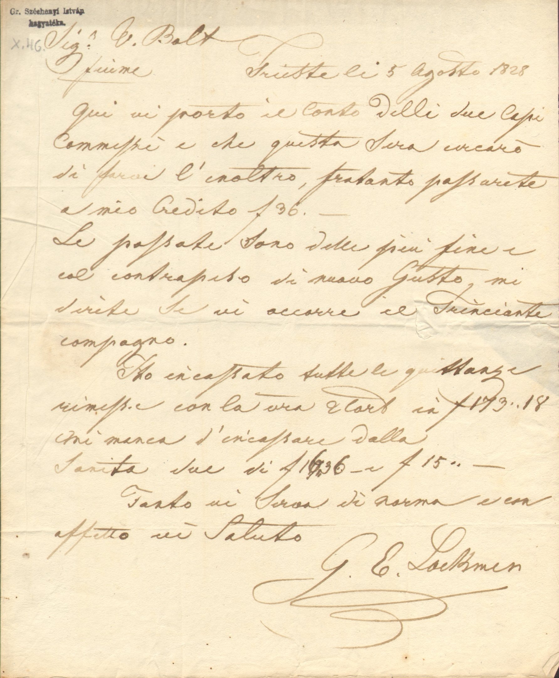 G.E. Lockmer levele Széchenyi Istvánhoz (Magyar Környezetvédelmi és Vízügyi Múzeum - Duna Múzeum CC BY-NC-SA)
