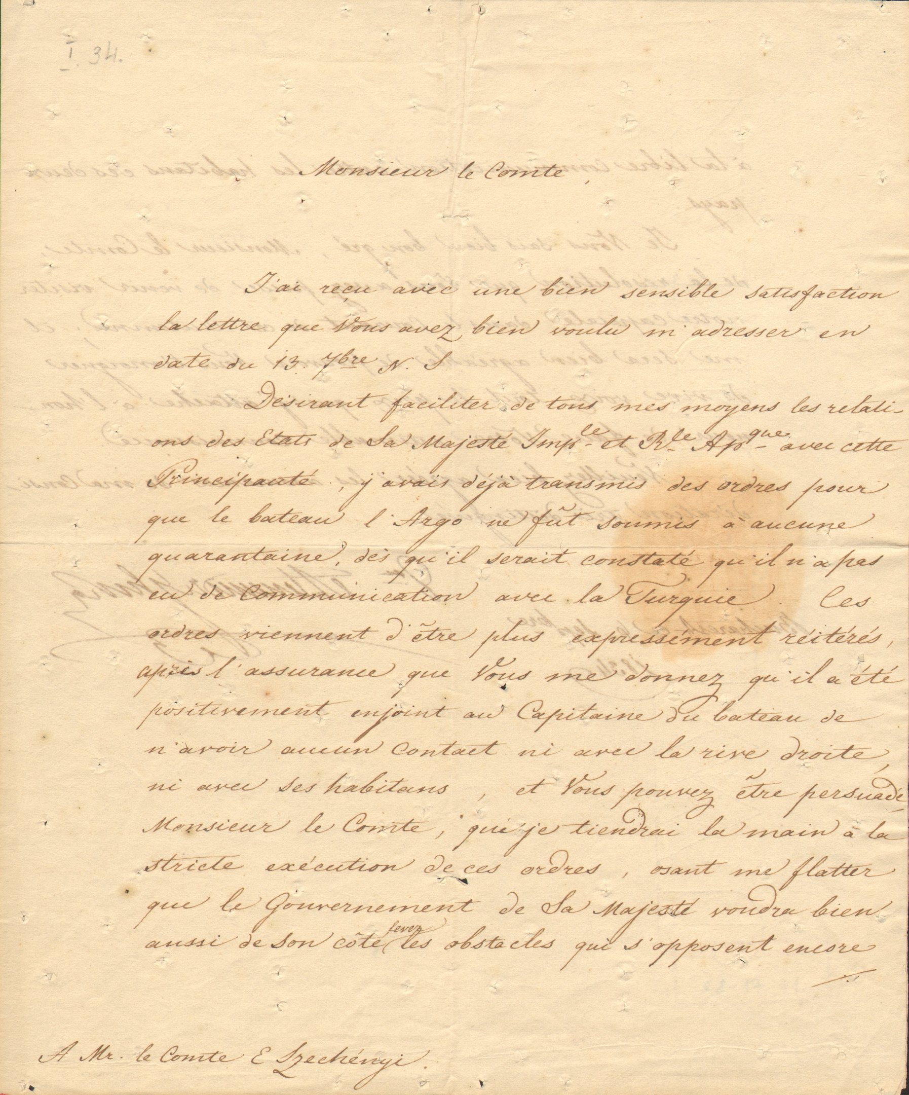 Alexandre Ghika levele Széchenyi Istvánhoz (Magyar Környezetvédelmi és Vízügyi Múzeum - Duna Múzeum CC BY-NC-SA)