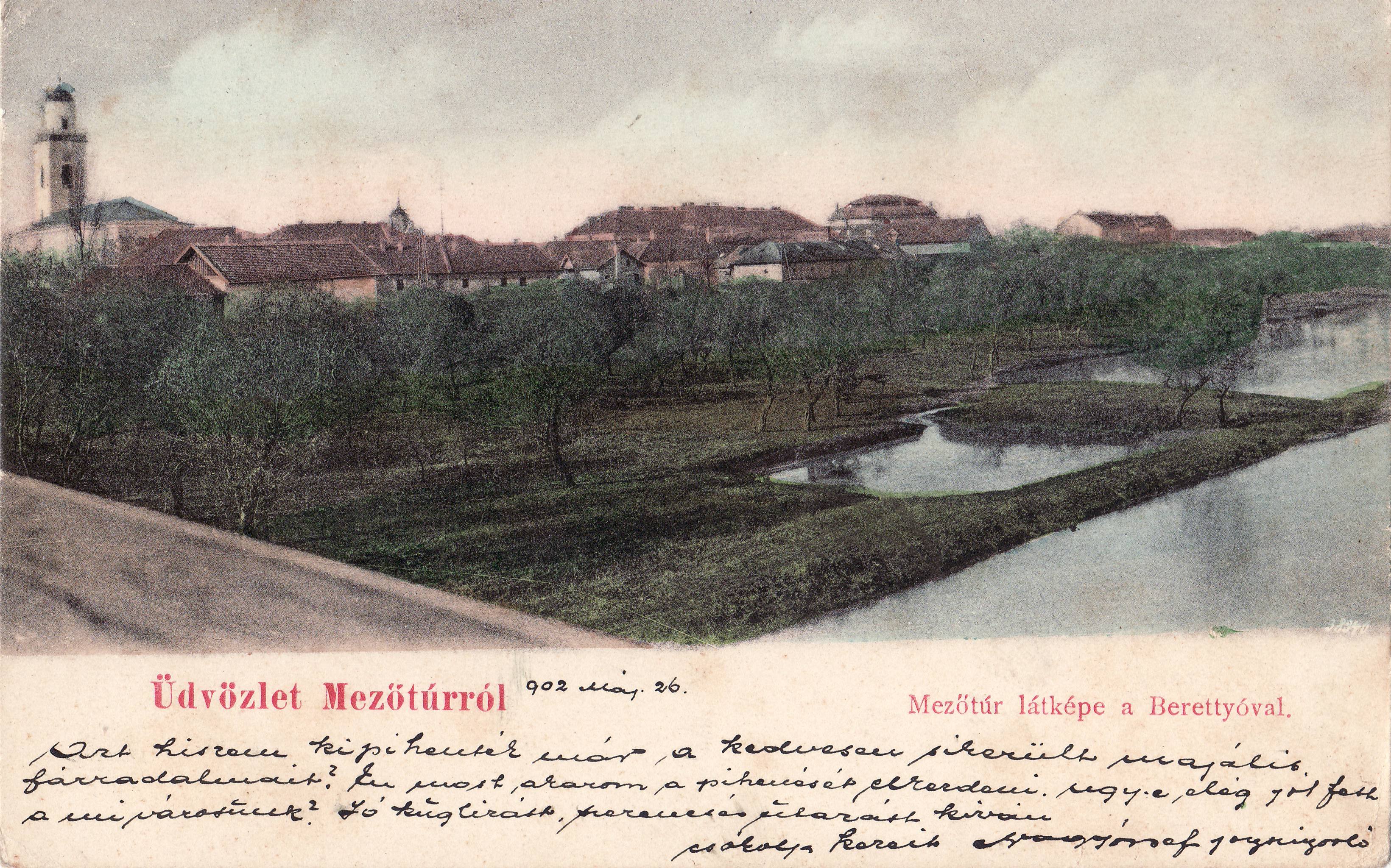 Üdvözlet Mezőtúrról – Mezőtúr látképe a Berettyóval (Magyar Környezetvédelmi és Vízügyi Múzeum - Duna Múzeum CC BY-NC-SA)
