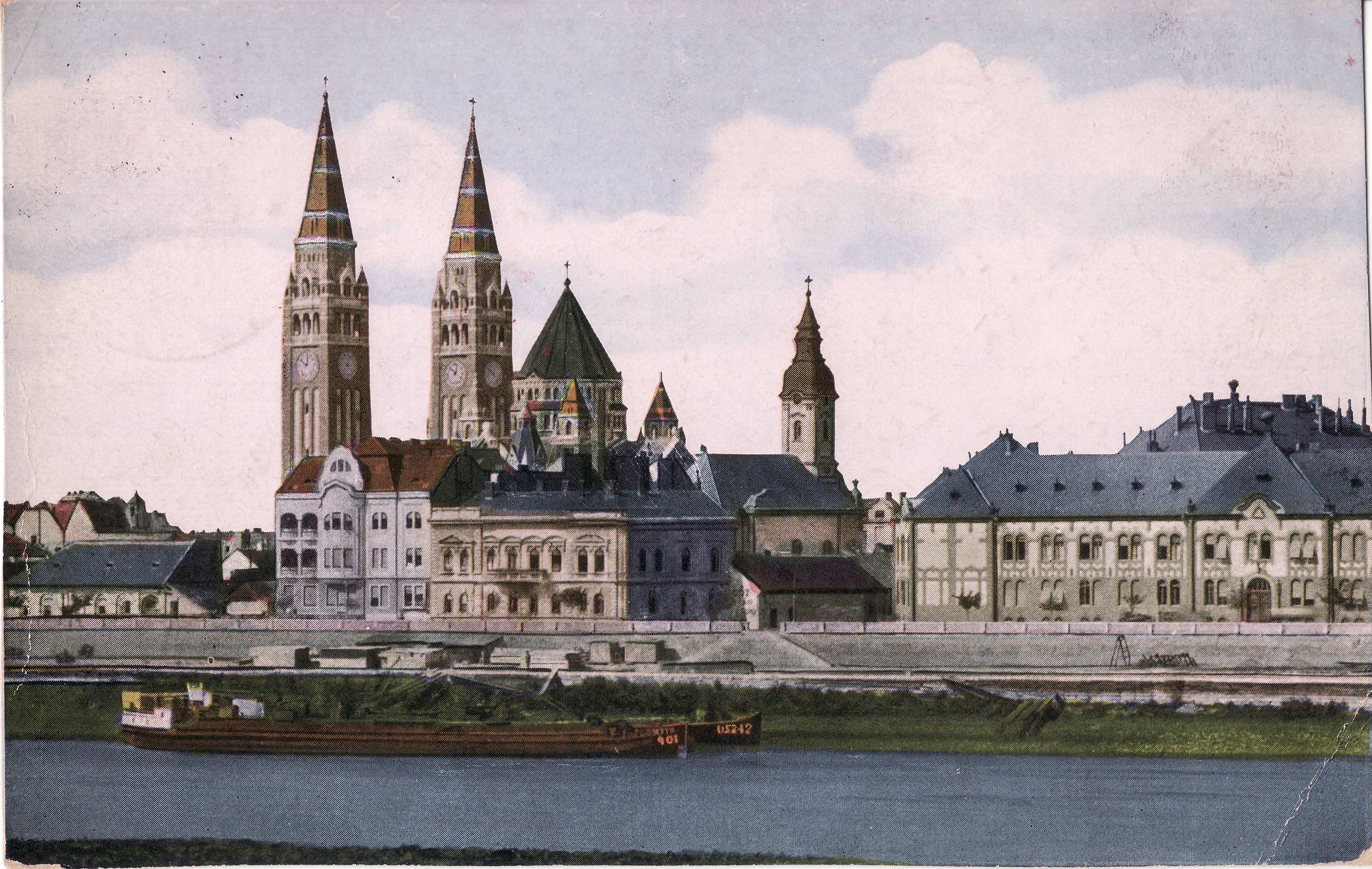 Szeged – Tiszaparti részlet a Fogadalmi templommal (Magyar Környezetvédelmi és Vízügyi Múzeum - Duna Múzeum CC BY-NC-SA)