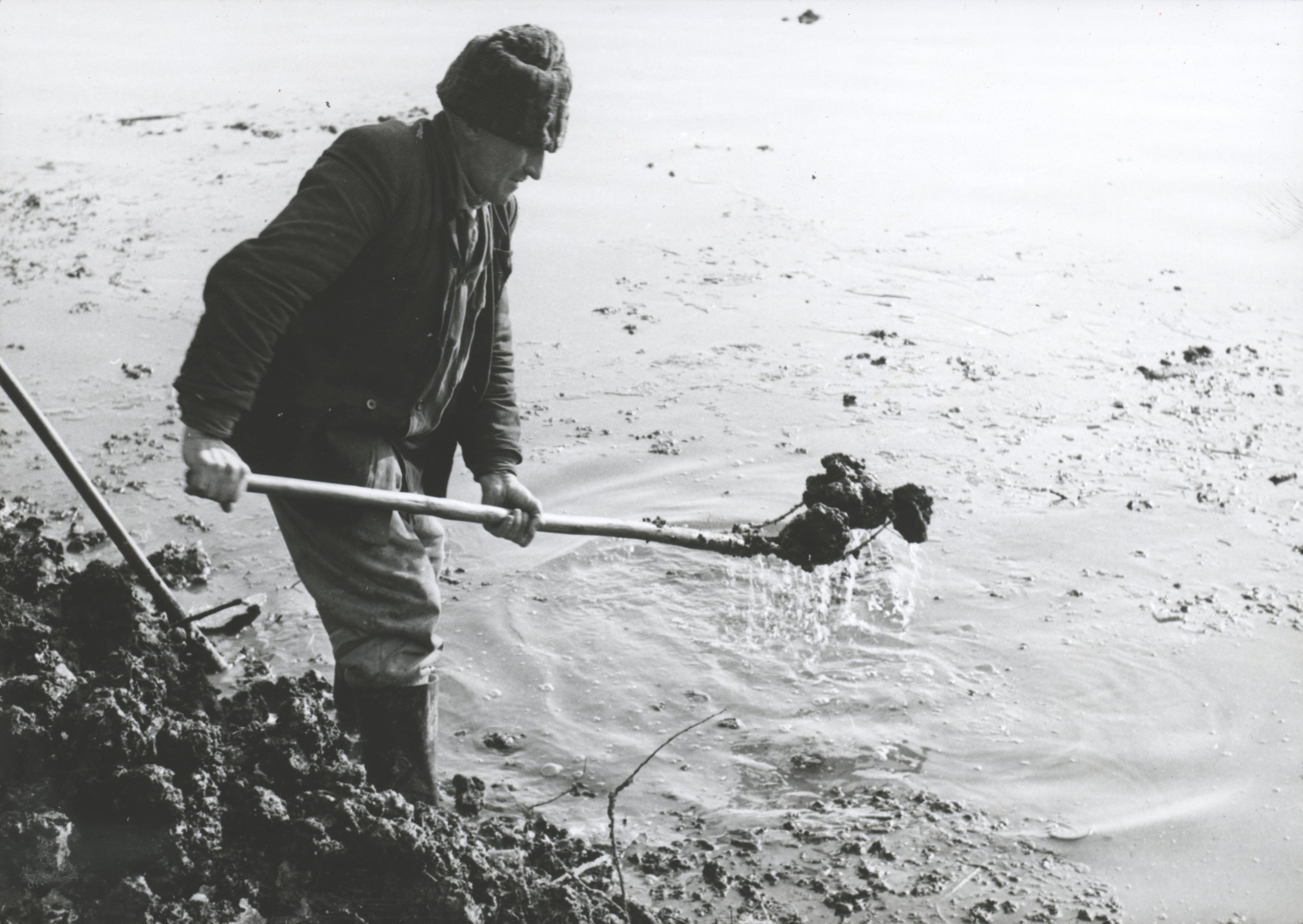 Pakura darabok kiszedése partközeli vízből (Magyar Környezetvédelmi és Vízügyi Múzeum - Duna Múzeum CC BY-NC-SA)