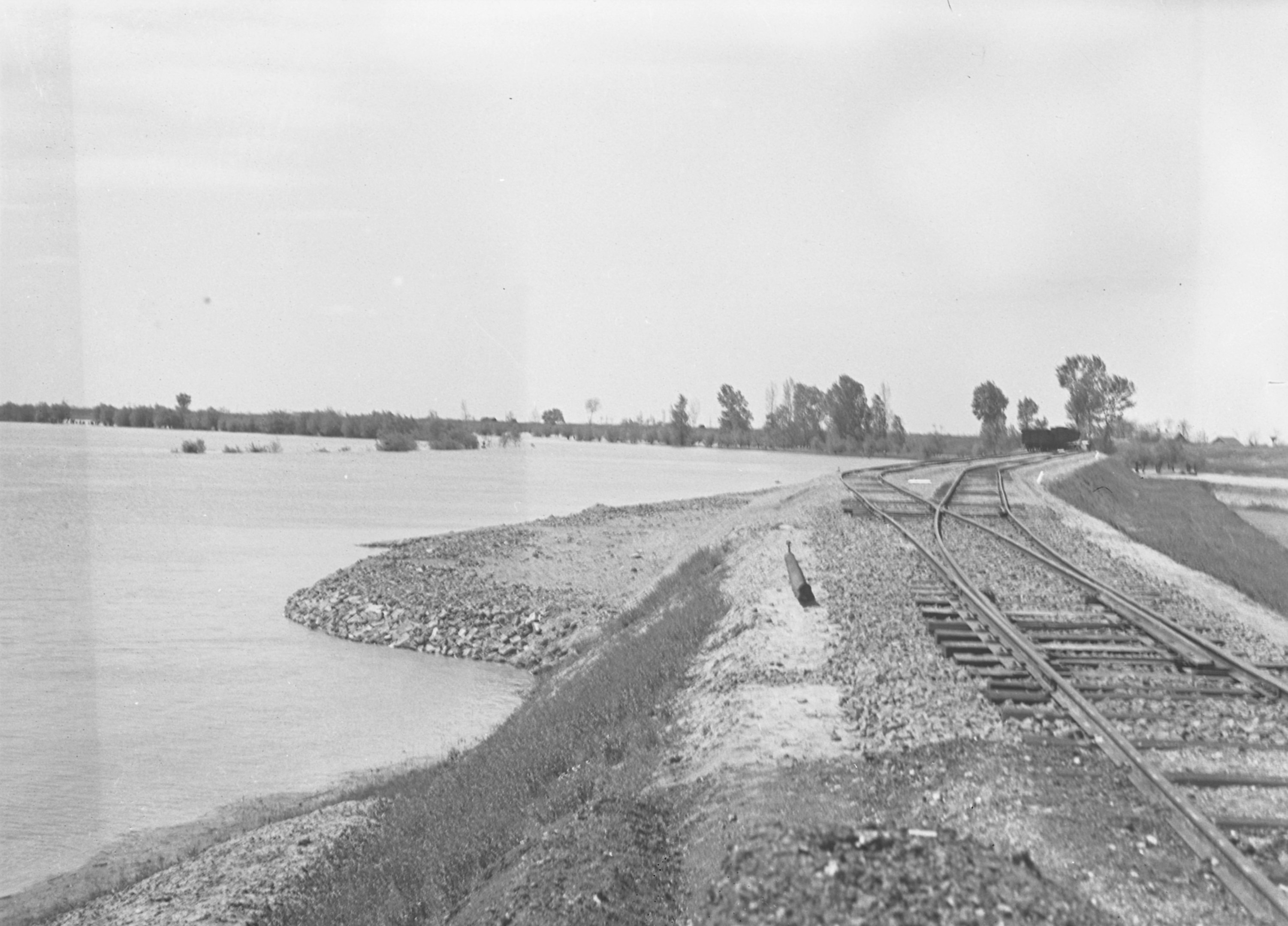 Halásztelki iparvágány látképe árvíz alatt, 1938. május 13. (Magyar Környezetvédelmi és Vízügyi Múzeum - Duna Múzeum CC BY-NC-SA)