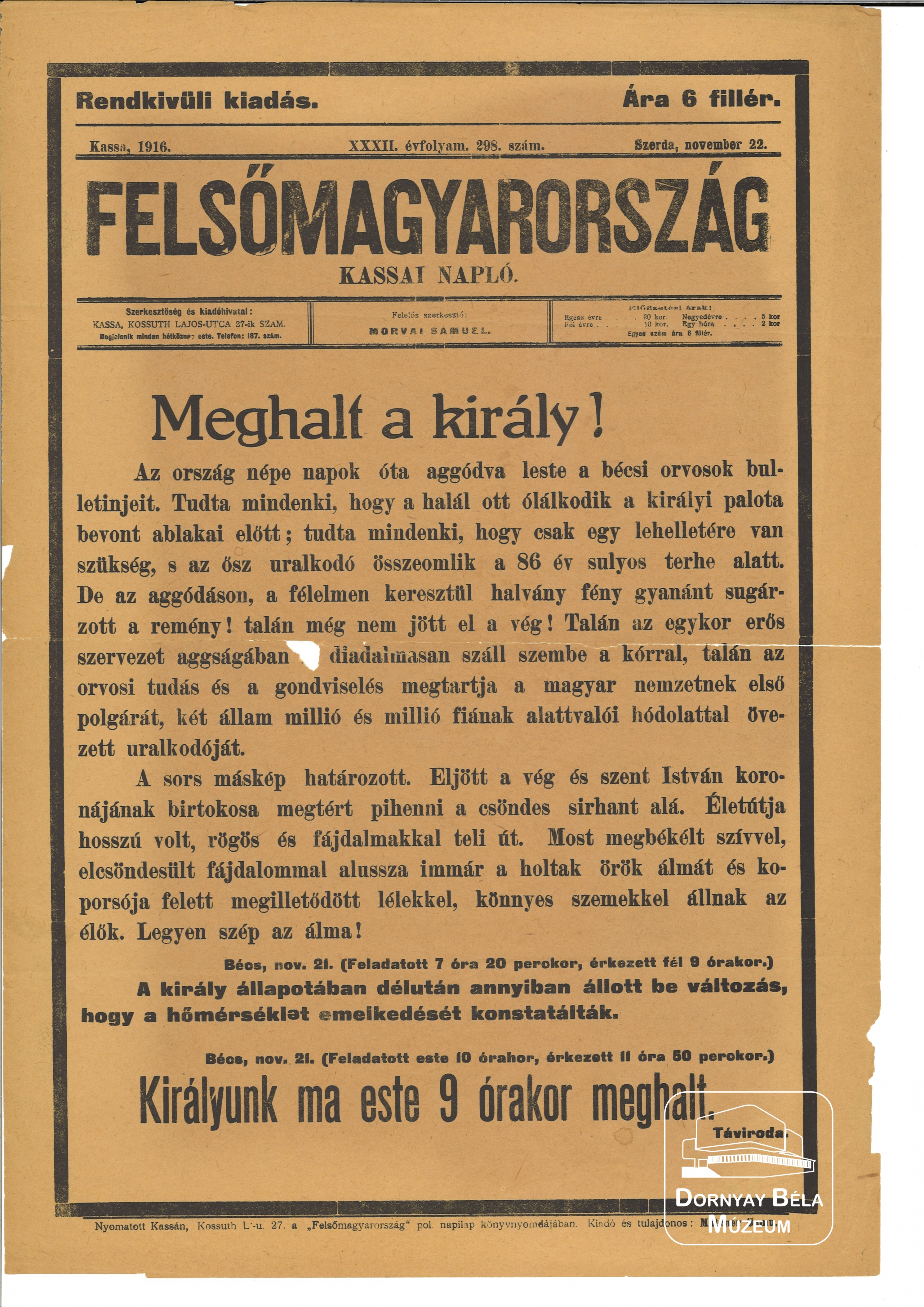 Kassai Napló "Meghalt a király!" (Dornyay Béla Múzeum, Salgótarján CC BY-NC-SA)