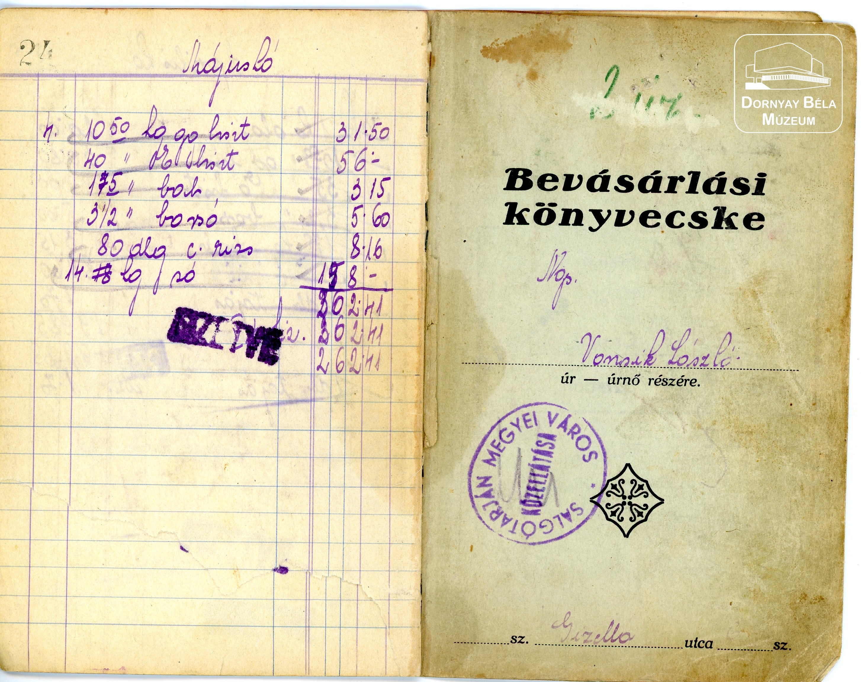 Bevásárlási könyv (Dornyay Béla Múzeum, Salgótarján CC BY-NC-SA)