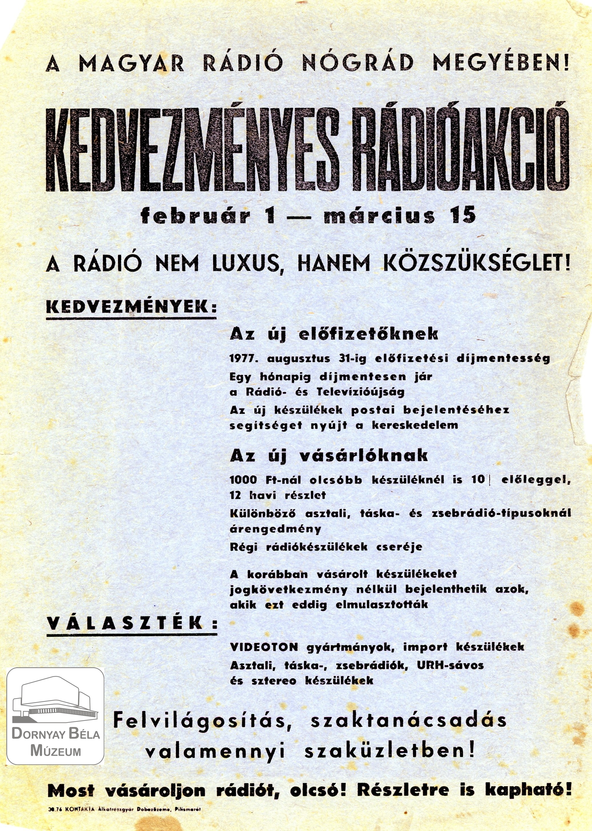 Rádióakciós röplap (Dornyay Béla Múzeum, Salgótarján CC BY-NC-SA)