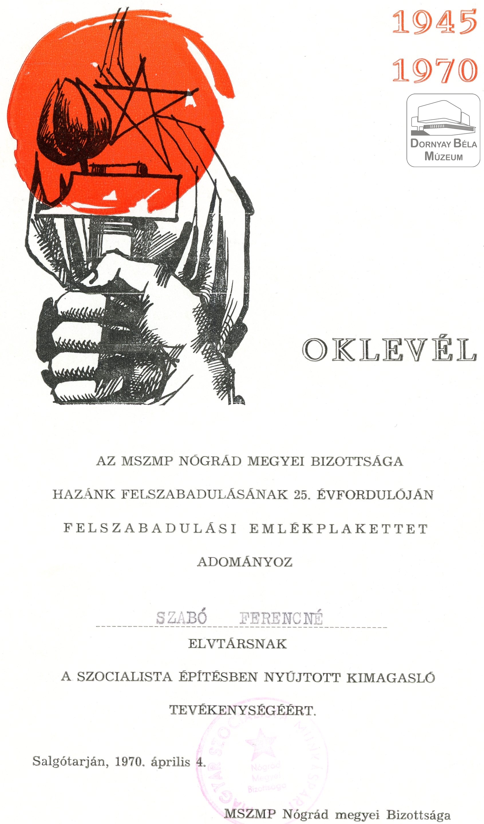 Adományozó oklevél (Dornyay Béla Múzeum, Salgótarján CC BY-NC-SA)
