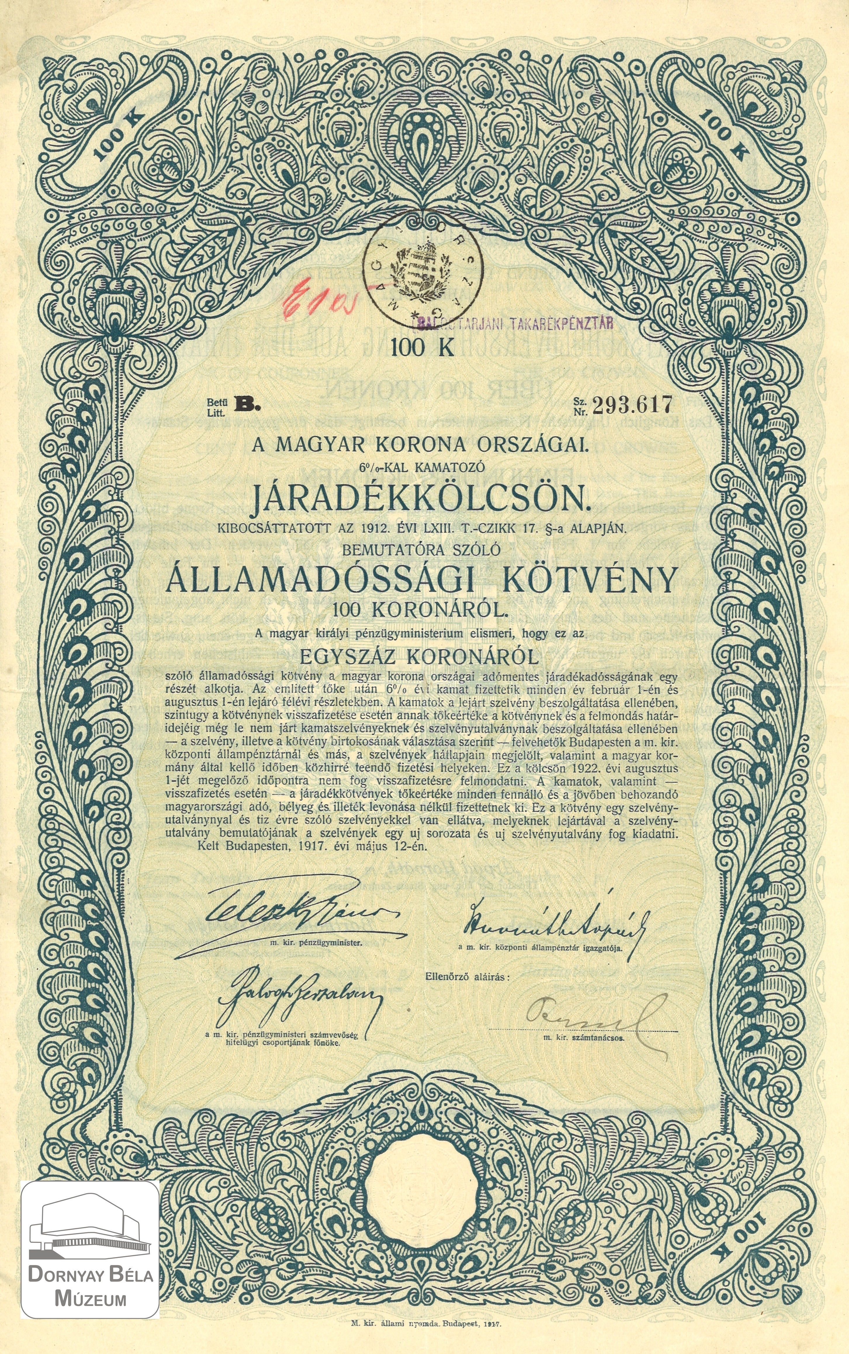 Államadóssági kötvény (Dornyay Béla Múzeum, Salgótarján CC BY-NC-SA)
