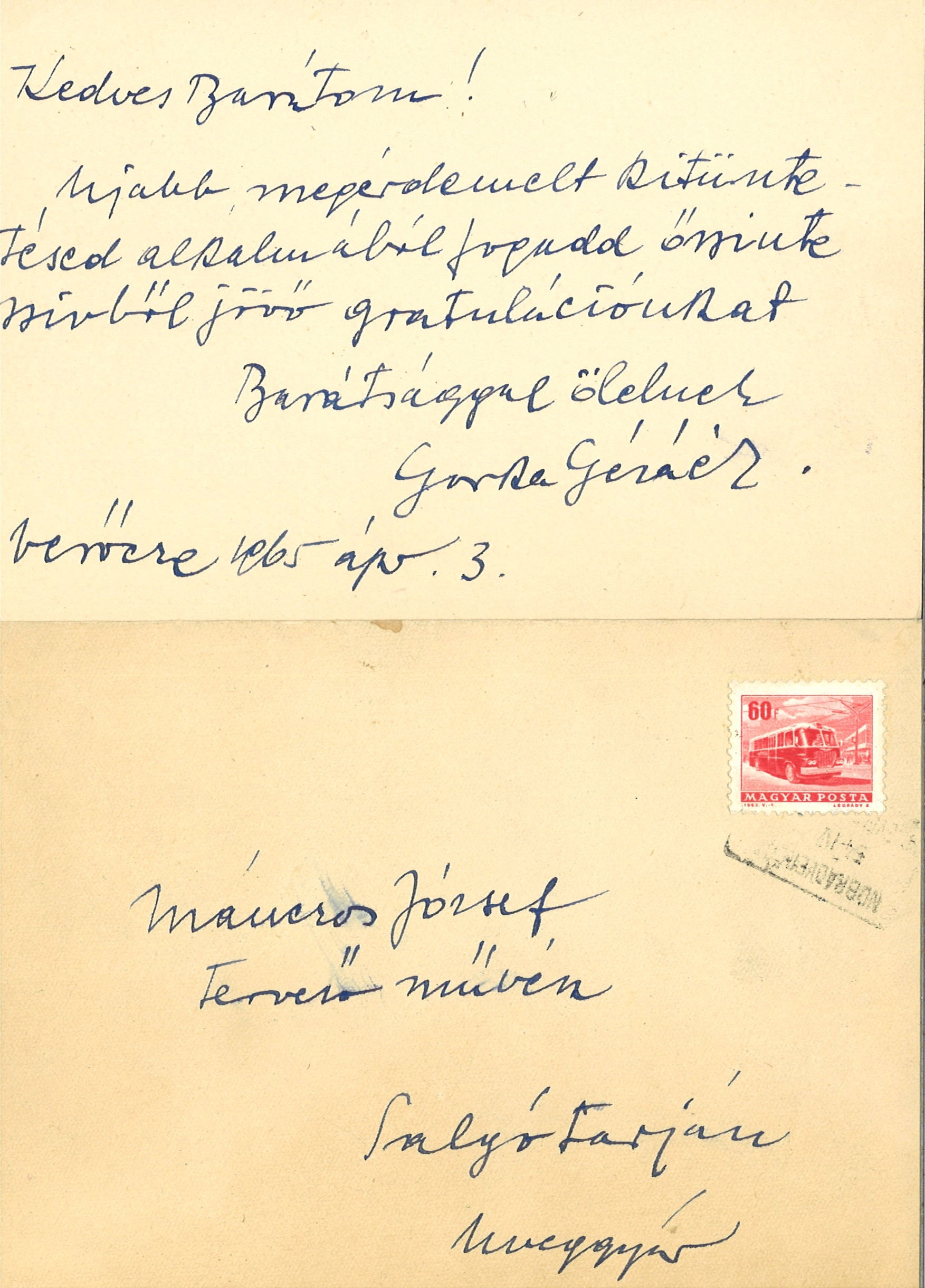 Gorka Géza levele Mánczos Józsefnek (Dornyay Béla Múzeum, Salgótarján CC BY-NC-SA)