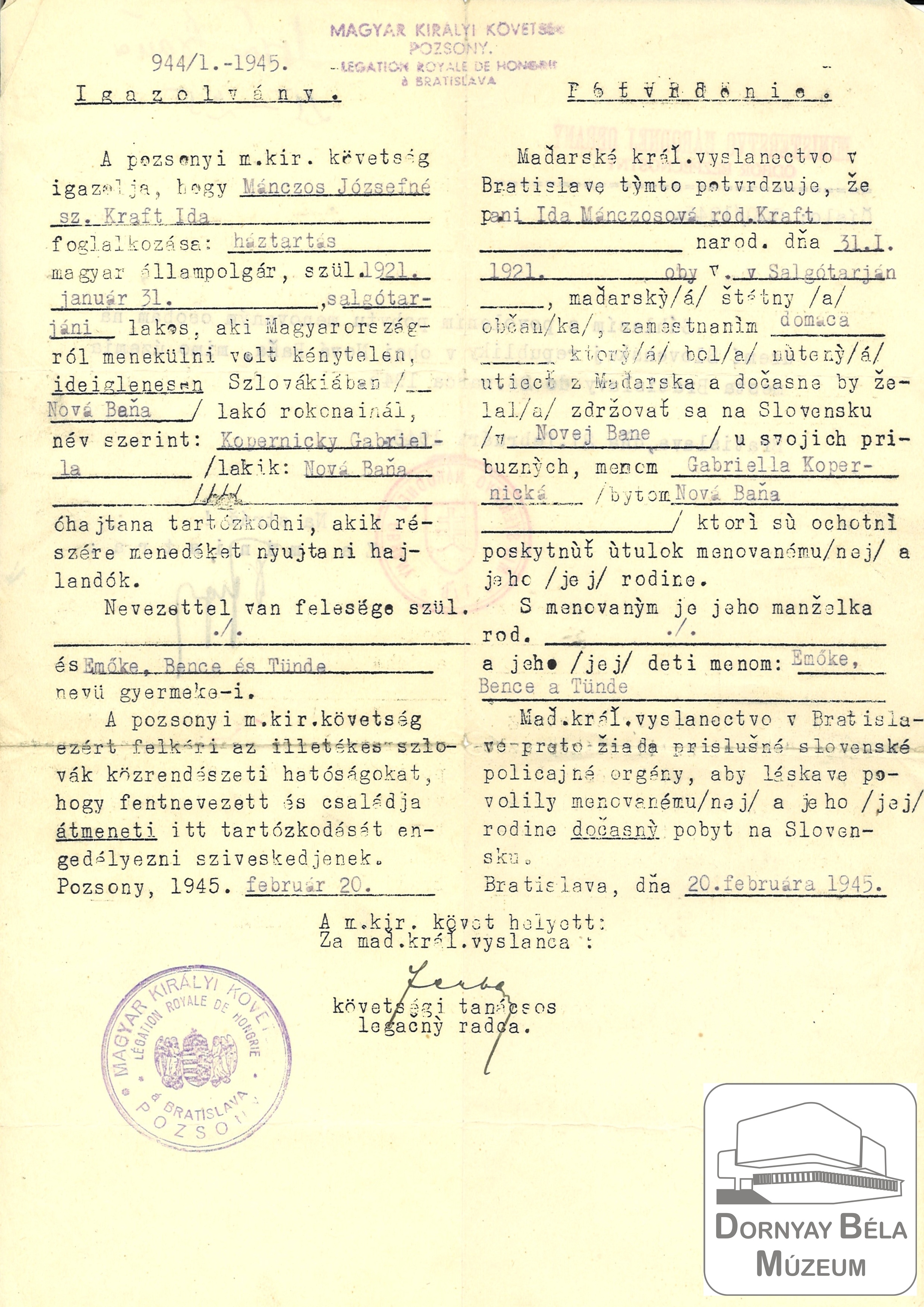 Tartózkodás engedélyezési igazolvány (Dornyay Béla Múzeum, Salgótarján CC BY-NC-SA)