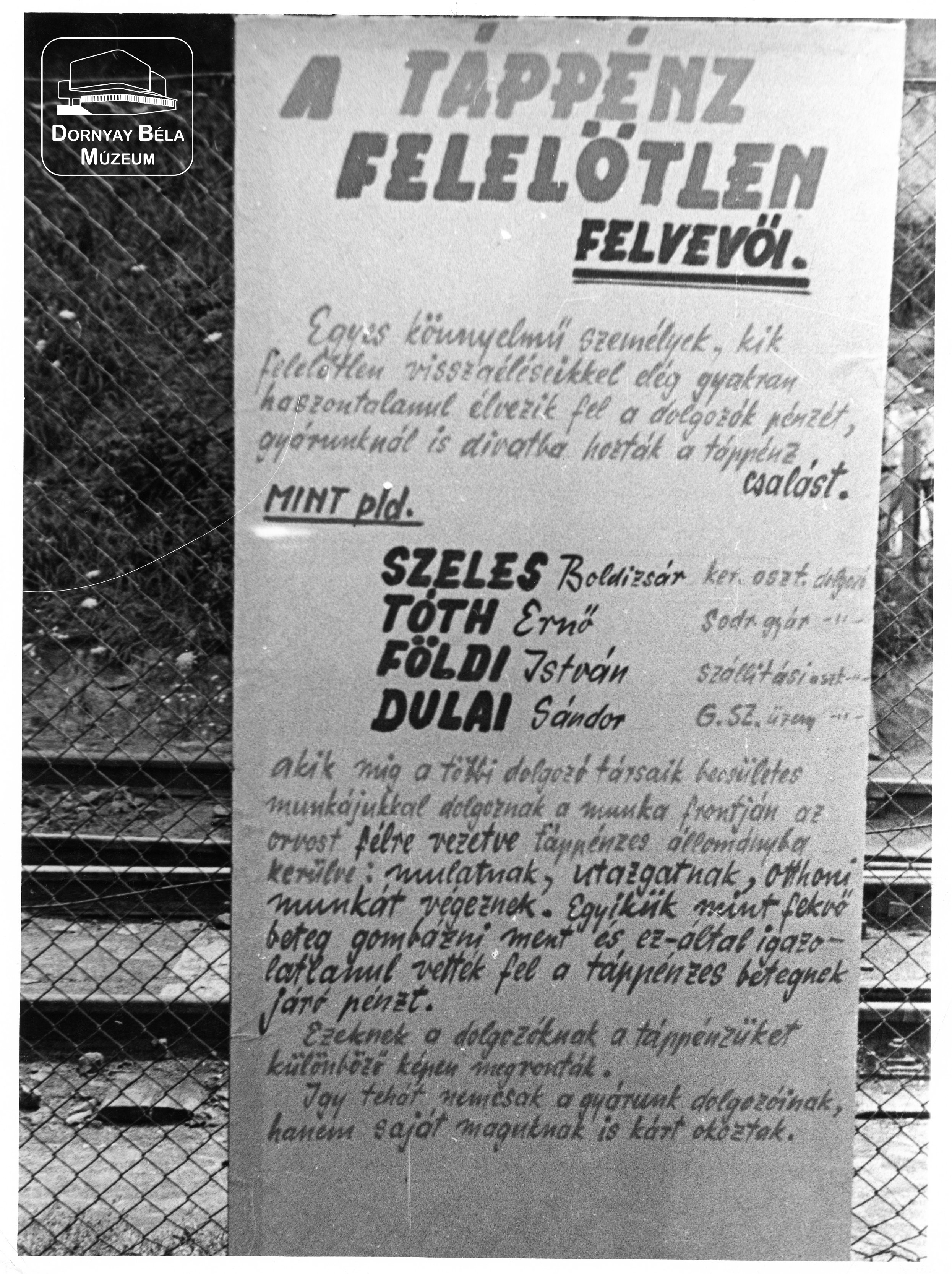 Acélgyári szégyentábla (Dornyay Béla Múzeum, Salgótarján CC BY-NC-SA)