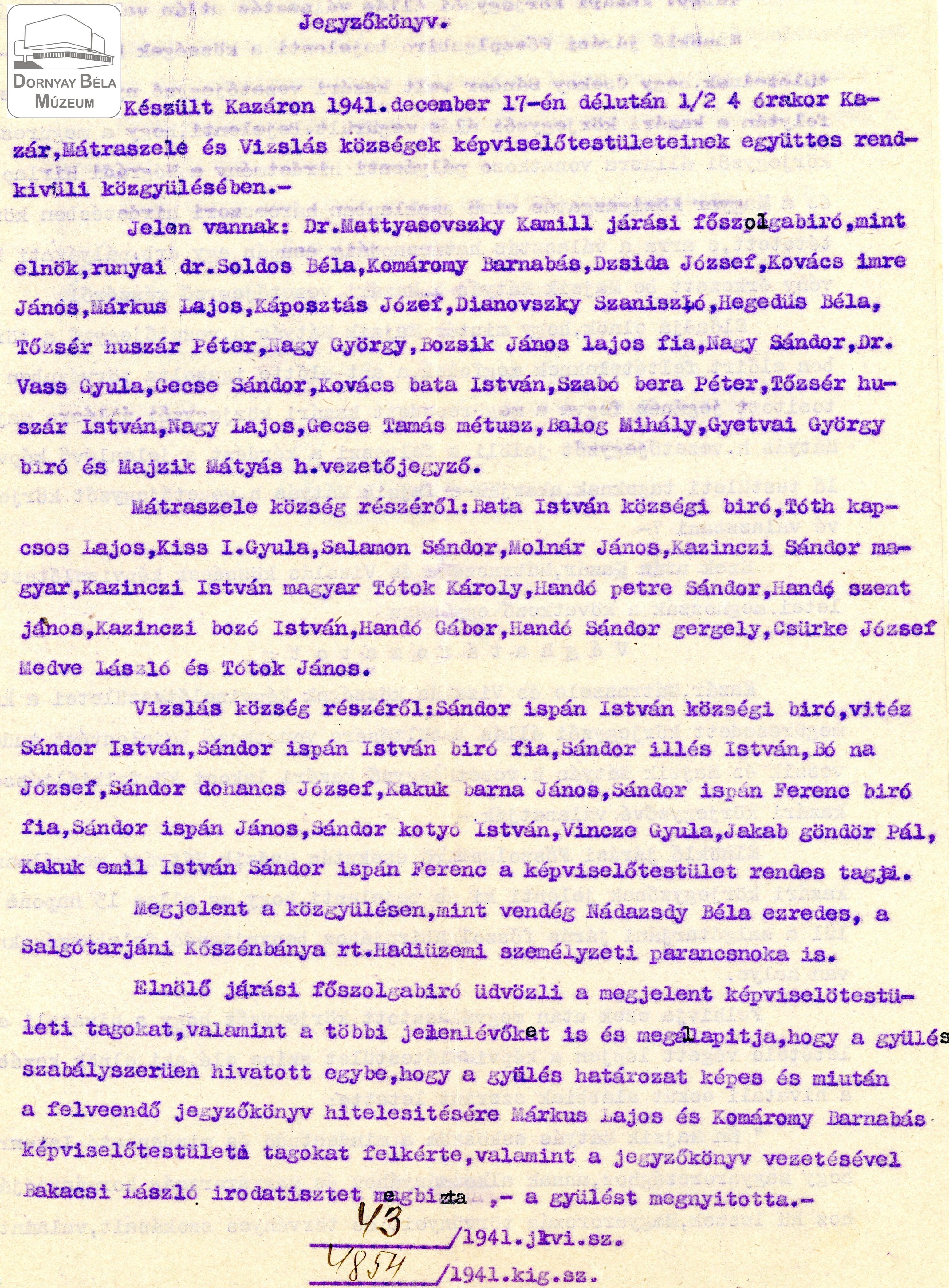 Jegyzőkönyv Majzik Mátyás körjegyzővé választásáról (Dornyay Béla Múzeum, Salgótarján CC BY-NC-SA)