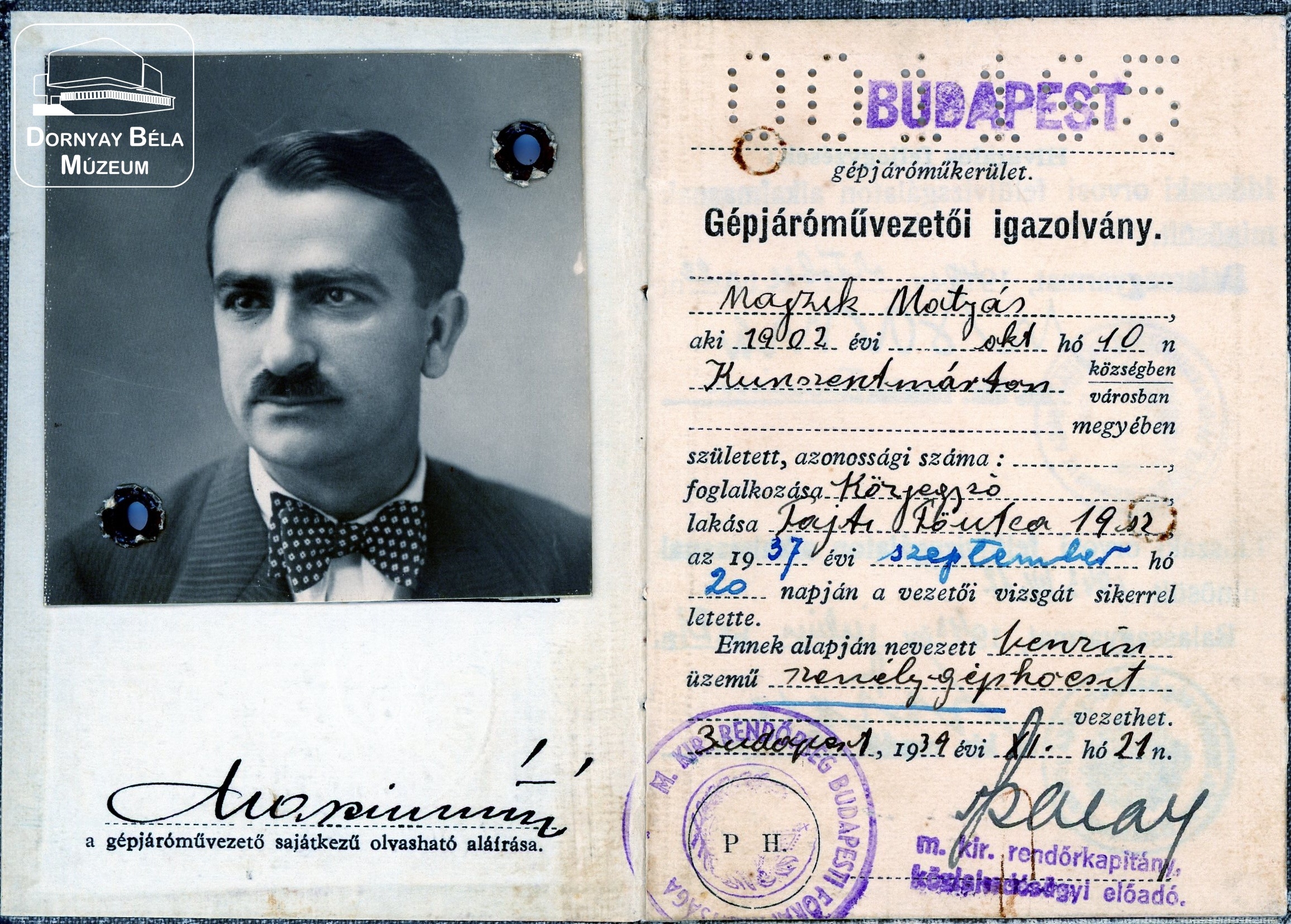 Majzik Mátyás jogosítványa (Dornyay Béla Múzeum, Salgótarján CC BY-NC-SA)