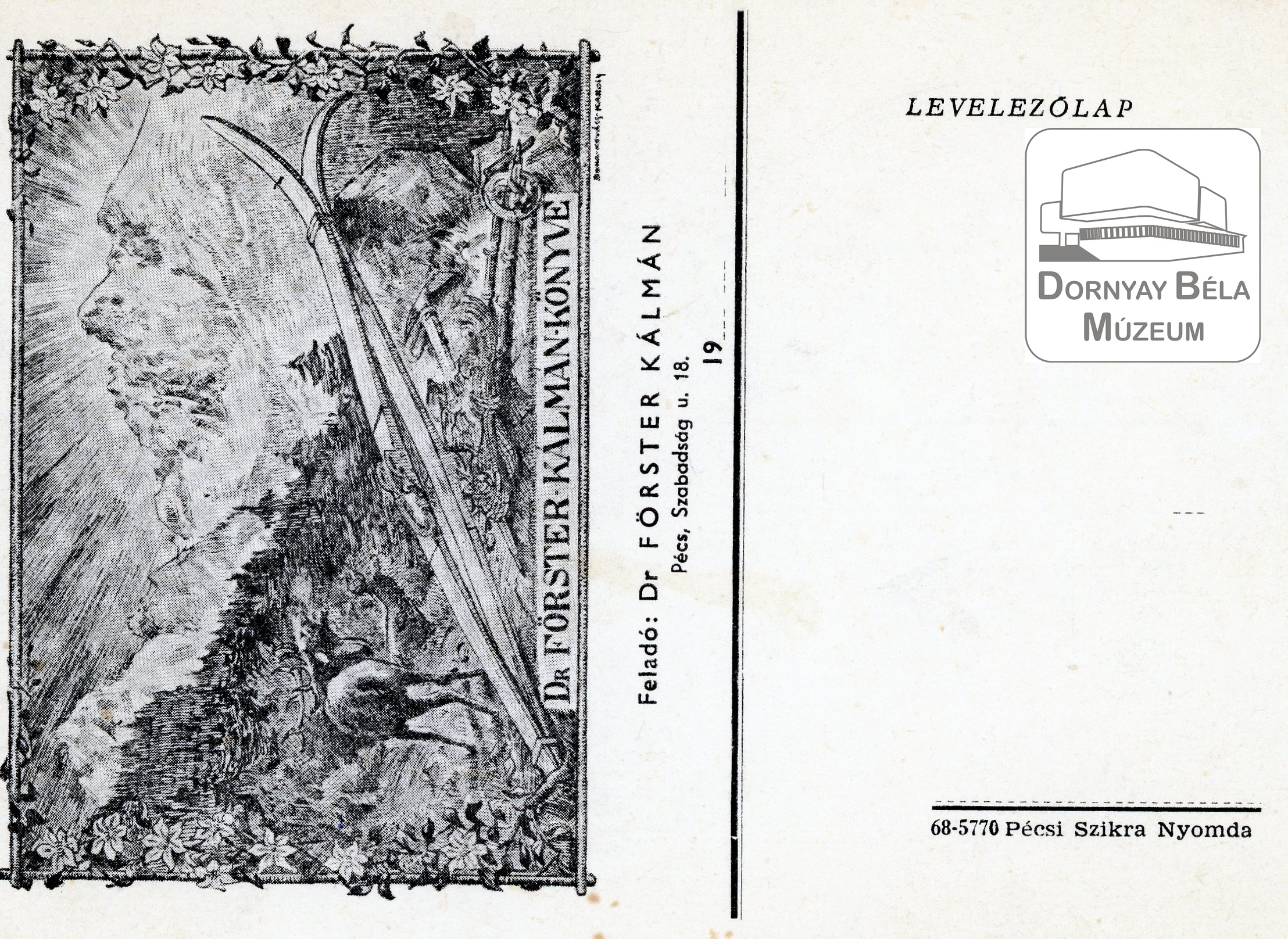 Levelezőlap Dr. Förster Kálmántól (Dornyay Béla Múzeum, Salgótarján CC BY-NC-SA)