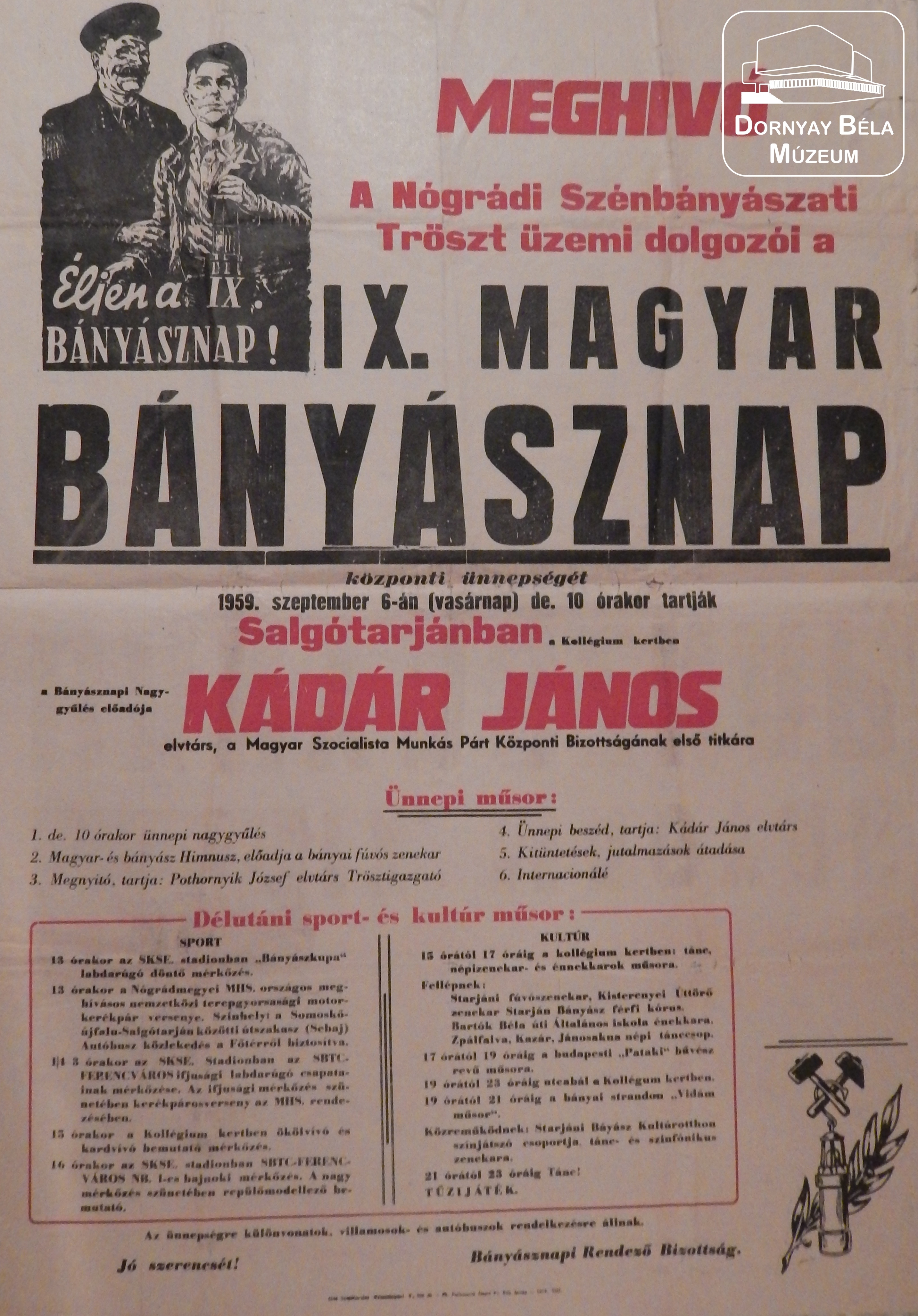 Meghívó a IX. magyar bányásznapra (Dornyay Béla Múzeum, Salgótarján CC BY-NC-SA)