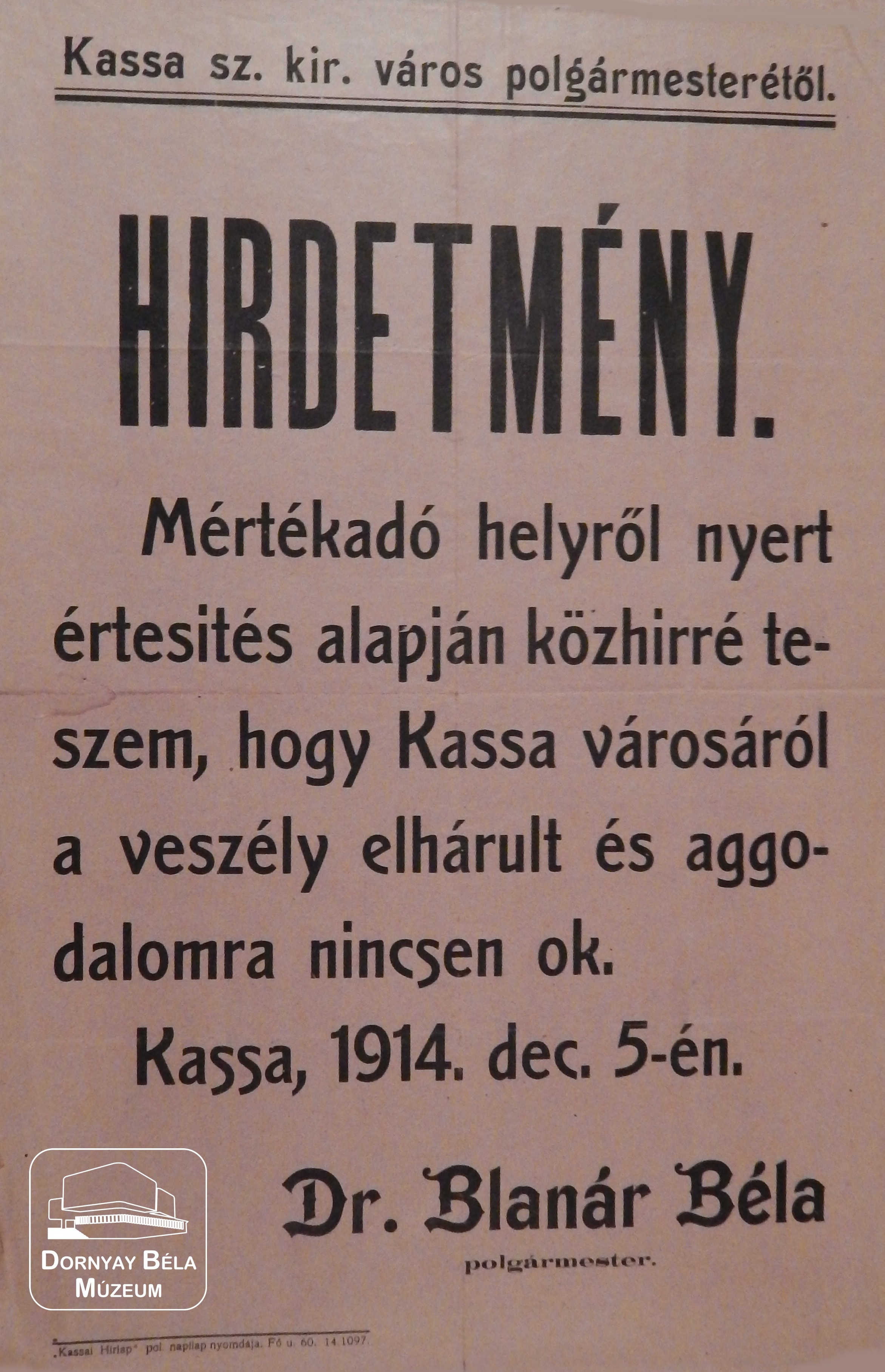 Kassai hirdetmény (Dornyay Béla Múzeum, Salgótarján CC BY-NC-SA)