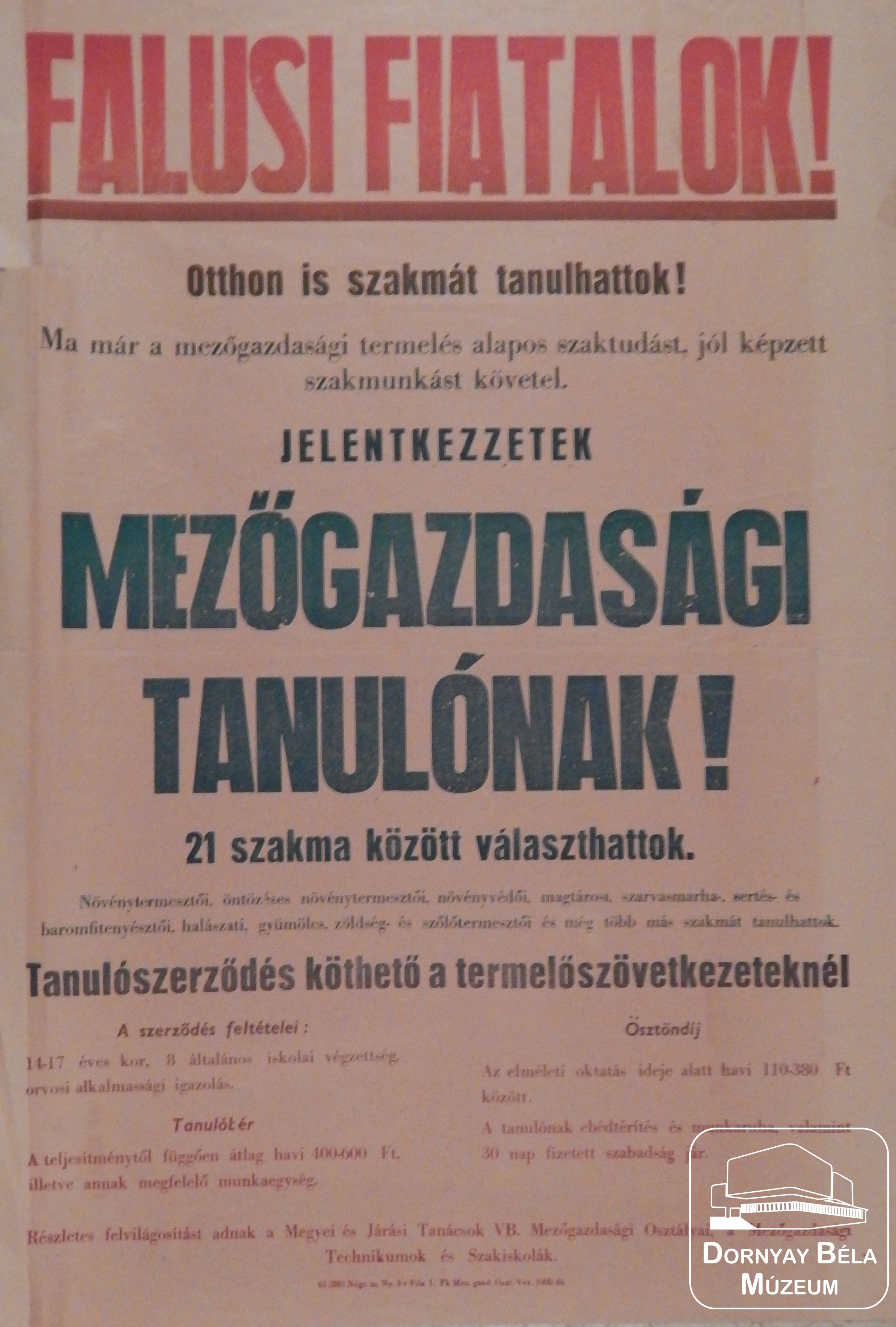 "Jelentkezzetek mezőgazdasági tanulónak!" (Dornyay Béla Múzeum, Salgótarján CC BY-NC-SA)