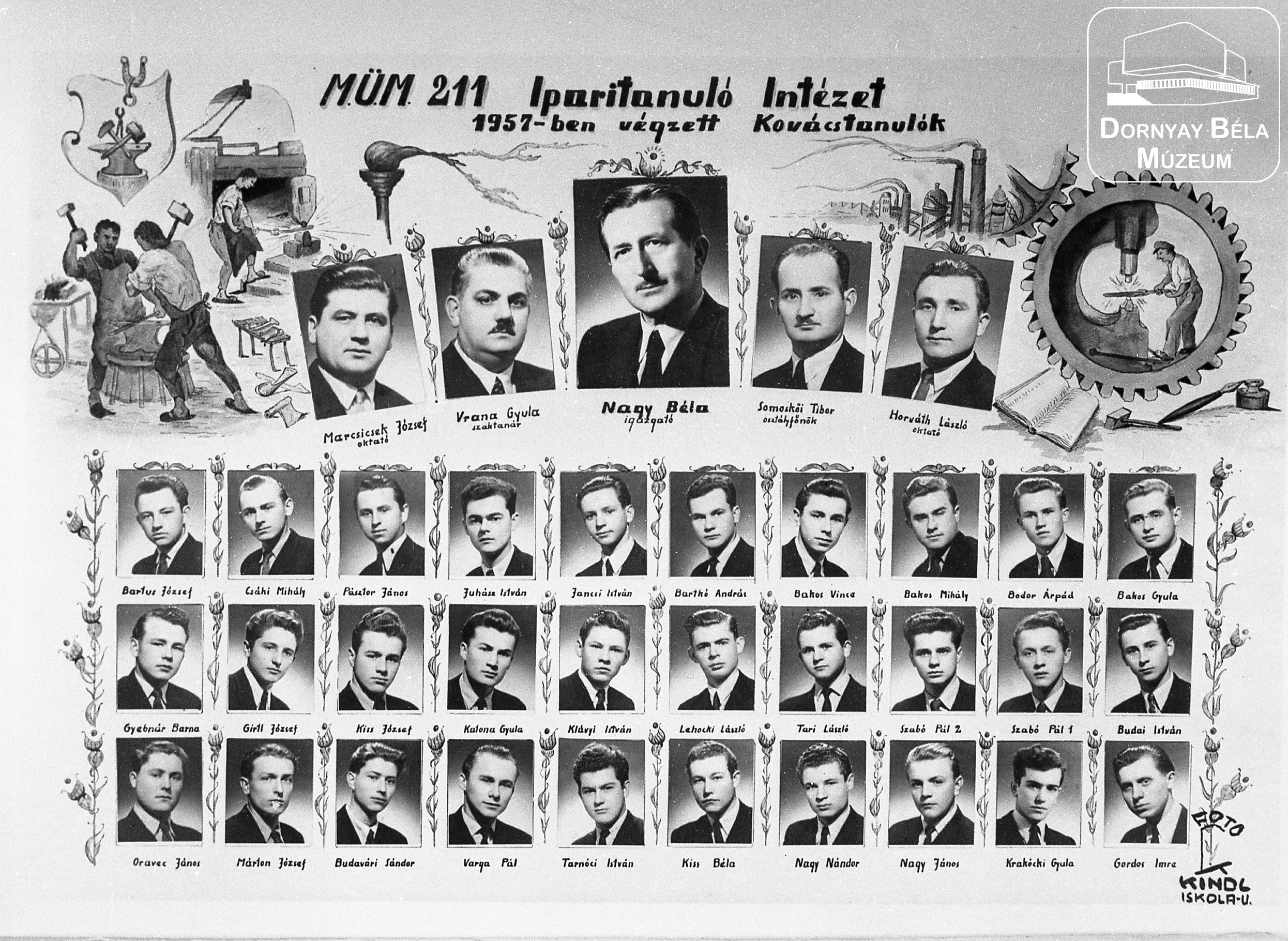 1957-ben végzett kovácstanulók tablója (Dornyay Béla Múzeum, Salgótarján CC BY-NC-SA)