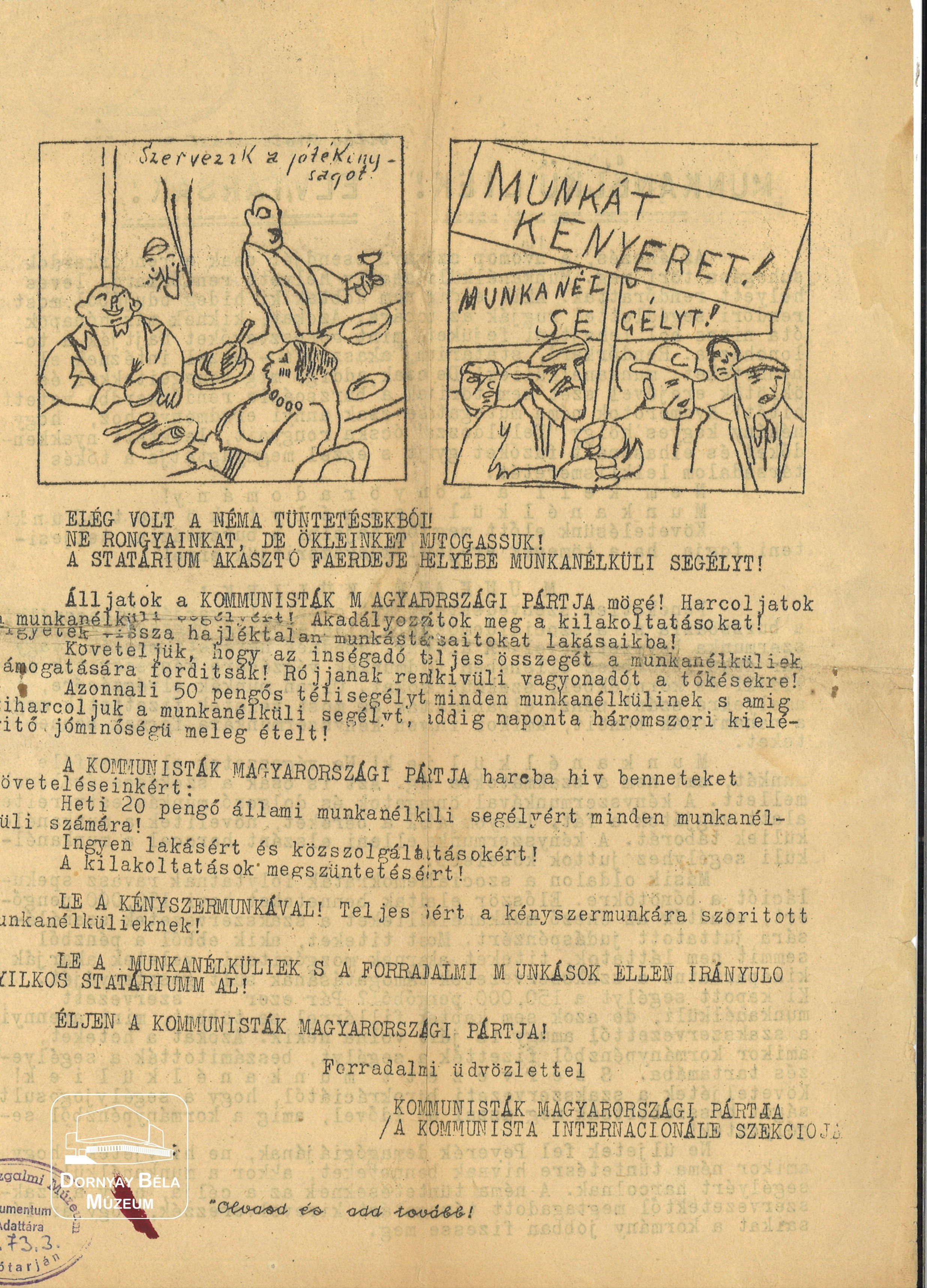A KMP felhívása a munkanélküliekhez (Dornyay Béla Múzeum, Salgótarján CC BY-NC-SA)