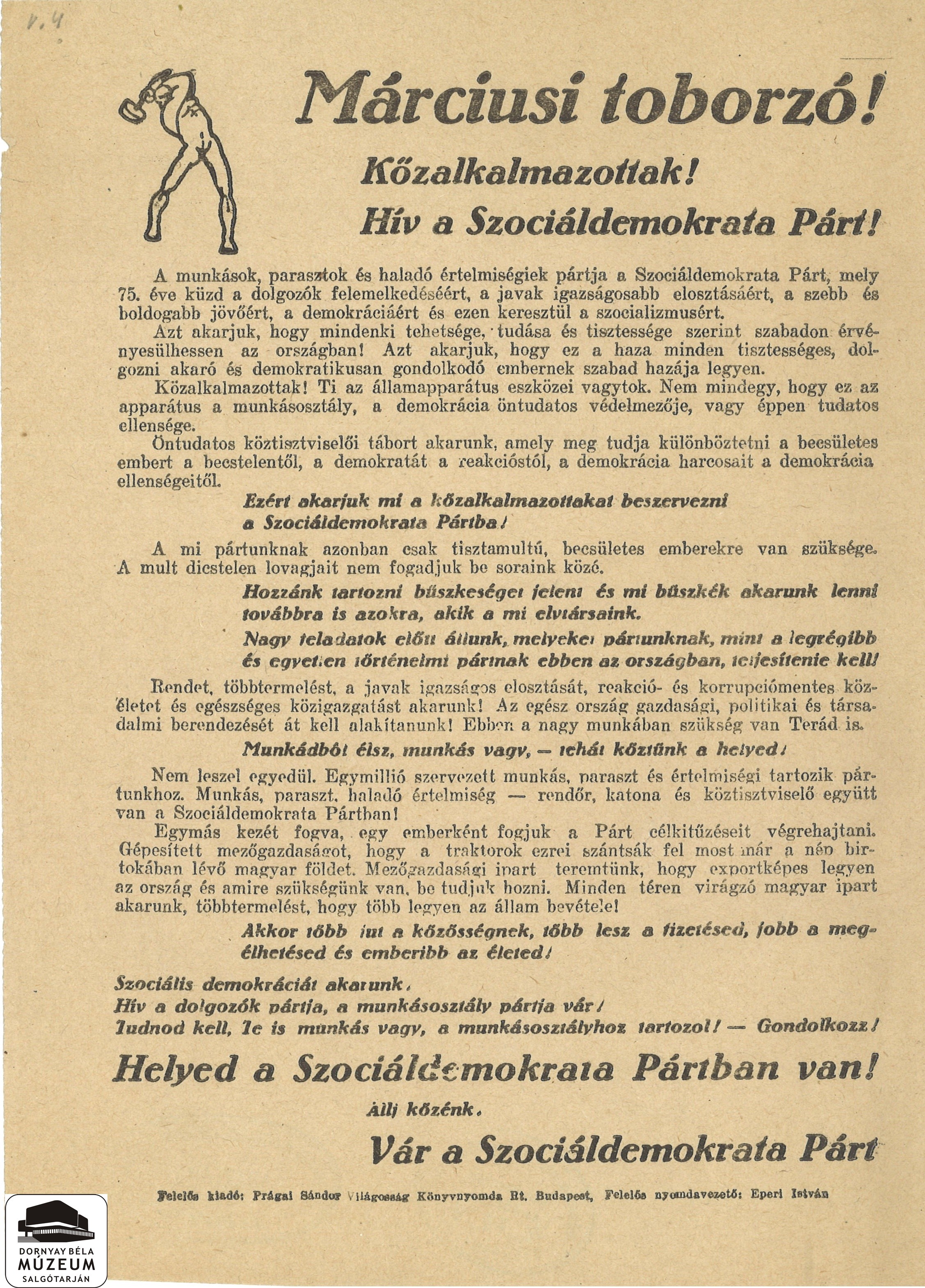 A Szociáldemokrata Párt felhívása a közalkalmazottakhoz (Dornyay Béla Múzeum, Salgótarján CC BY-NC-SA)