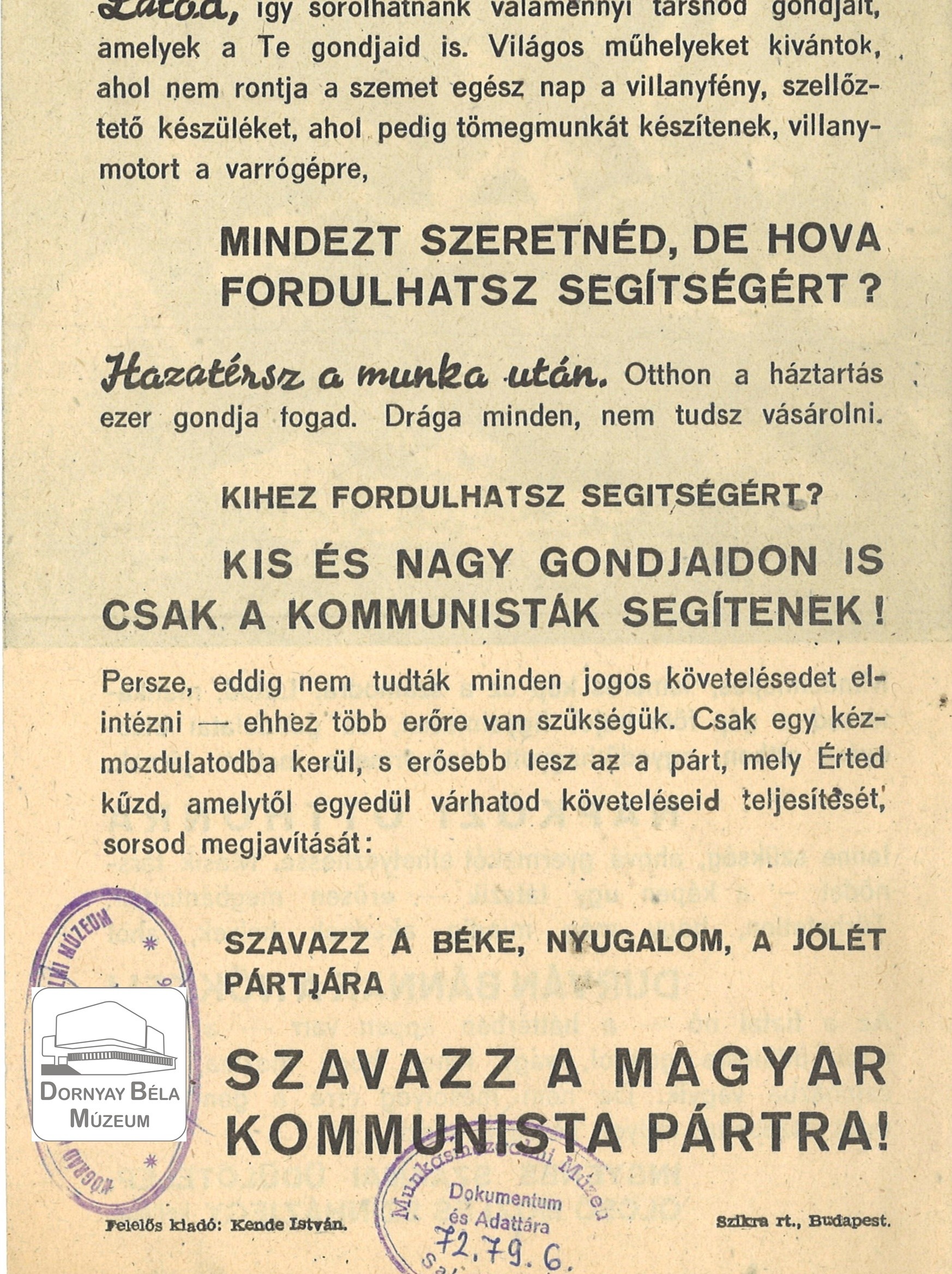 Az MKP választási röpirata. Béke, nyugalom, jólét! (Dornyay Béla Múzeum, Salgótarján CC BY-NC-SA)