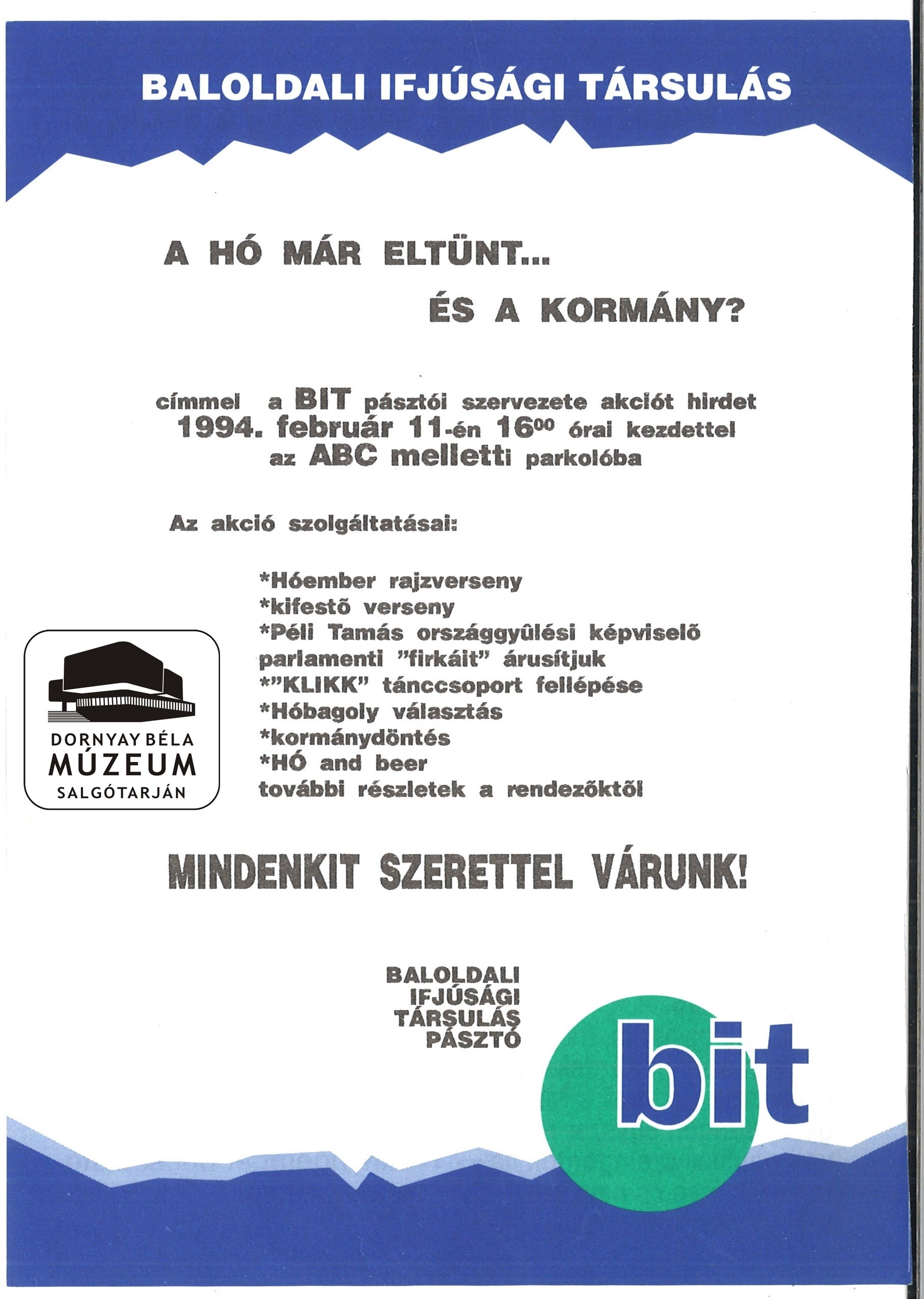 BIT rendezvény helyét, idejét közlő röplap (Dornyay Béla Múzeum, Salgótarján CC BY-NC-SA)
