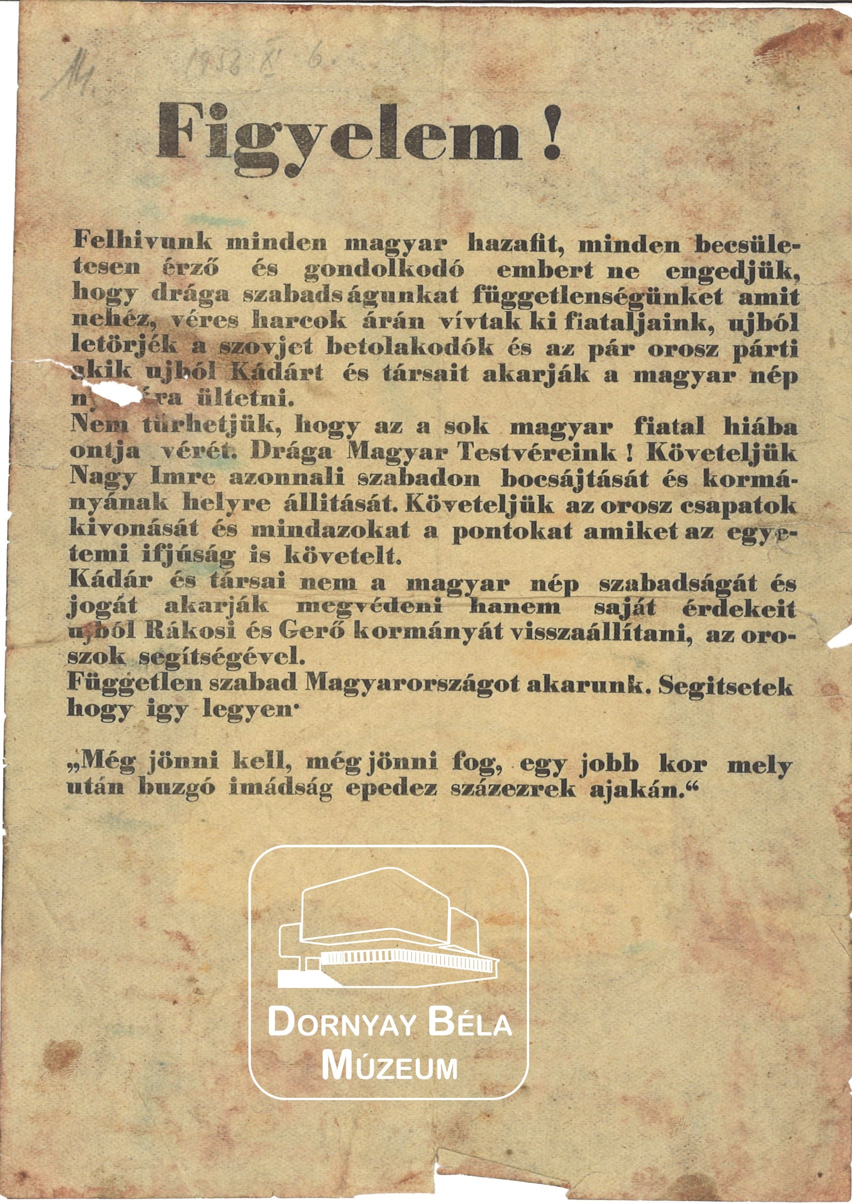 Ellenforradalmi röplap (Dornyay Béla Múzeum, Salgótarján CC BY-NC-SA)