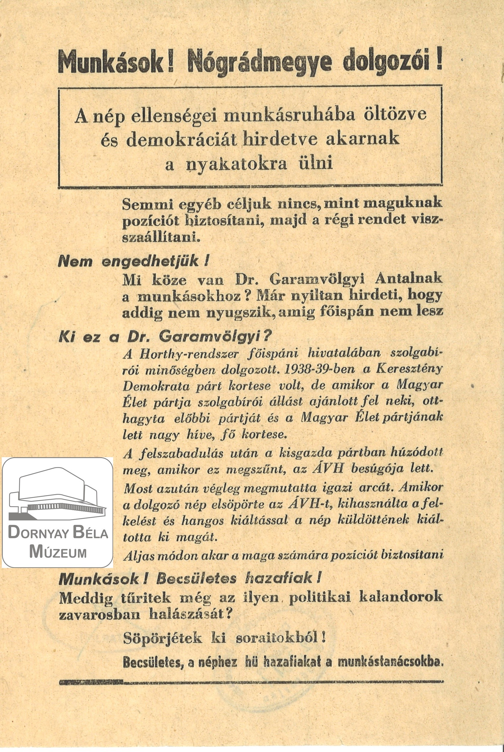 Felhívás a munkásokhoz, Nógrád megye dolgozóihoz. (Forradalmi) (Dornyay Béla Múzeum, Salgótarján CC BY-NC-SA)