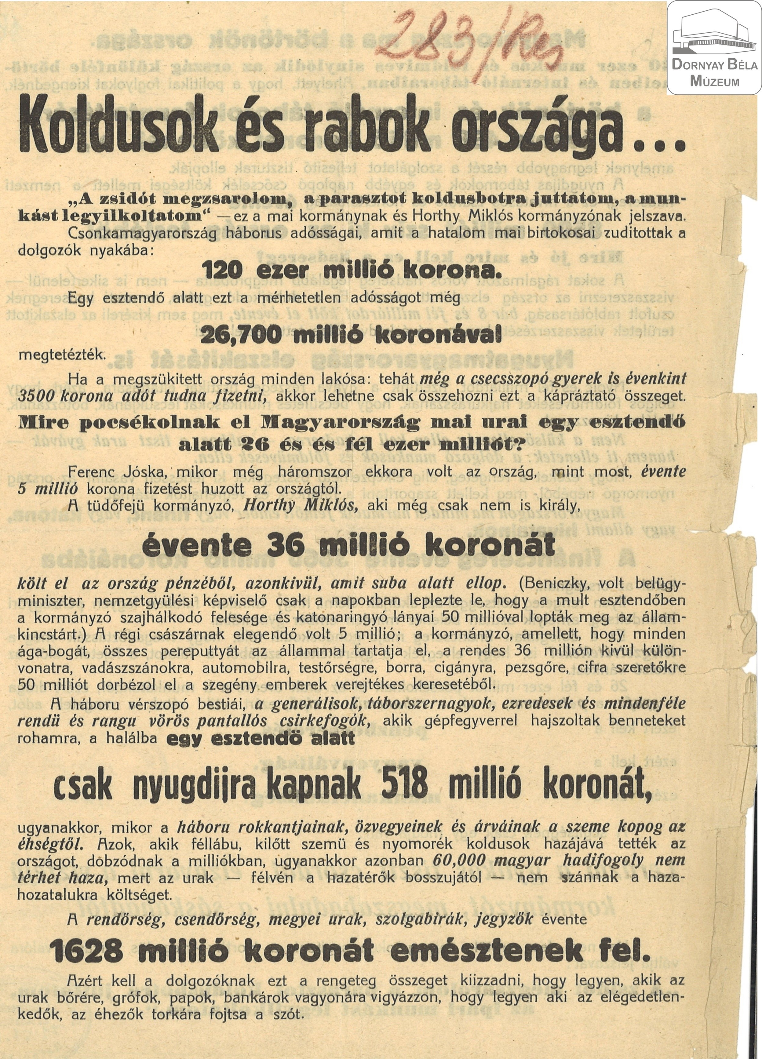 Forradalmi röpirat. Magyarország koldusok és rabok országa (Dornyay Béla Múzeum, Salgótarján CC BY-NC-SA)