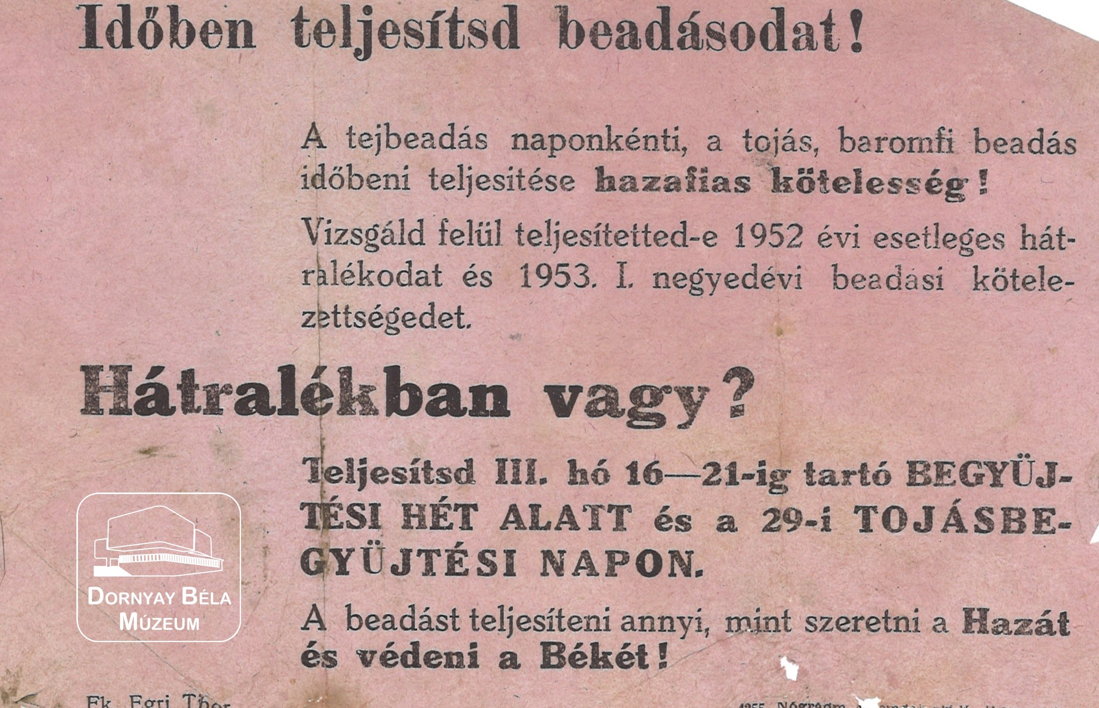 „Időben teljesítsd beadásodat!” (megyei röplap) (Dornyay Béla Múzeum, Salgótarján CC BY-NC-SA)