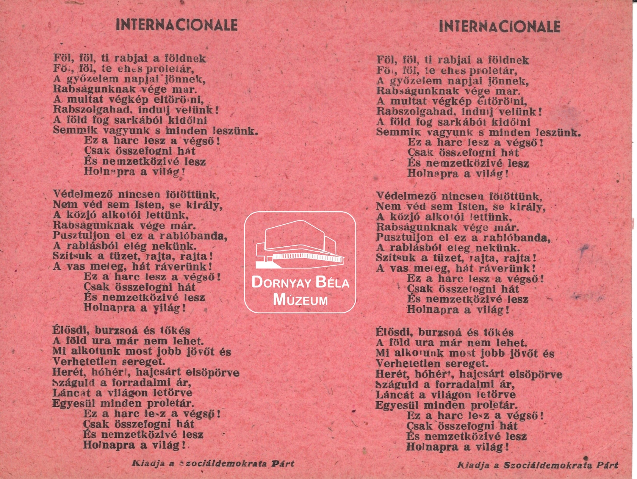 Internacionálé (SZDP) (Dornyay Béla Múzeum, Salgótarján CC BY-NC-SA)