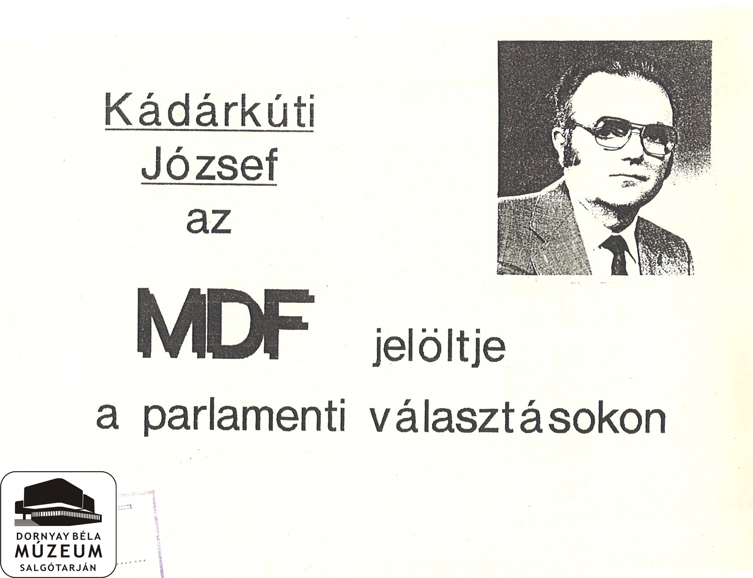 Kádárkúti József az MDF pásztói szervezet jelöltjének rövid program ismertetése. (Dornyay Béla Múzeum, Salgótarján CC BY-NC-SA)