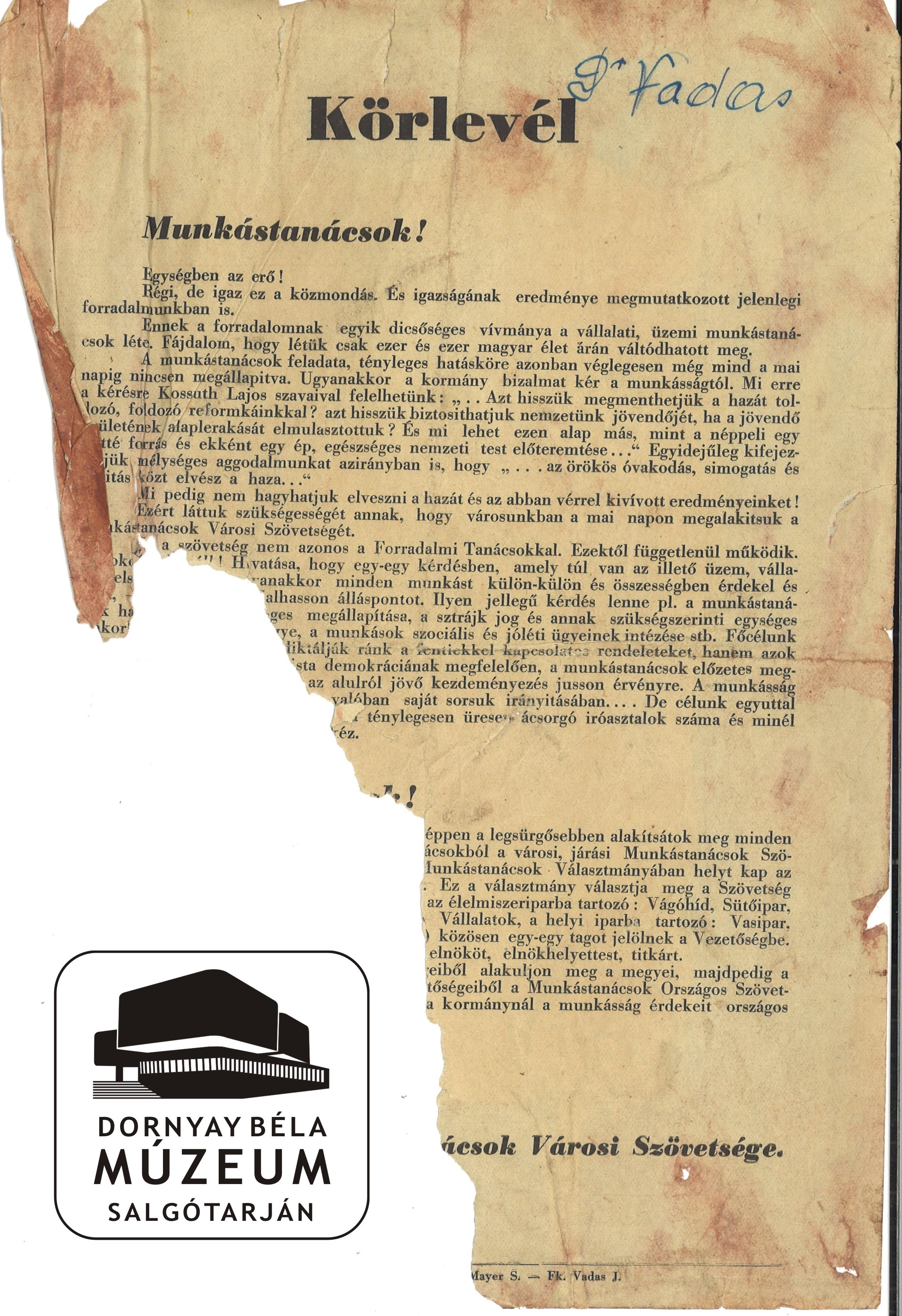 Körlevél a munkástanácsokhoz (ellenforradalmi) (Dornyay Béla Múzeum, Salgótarján CC BY-NC-SA)