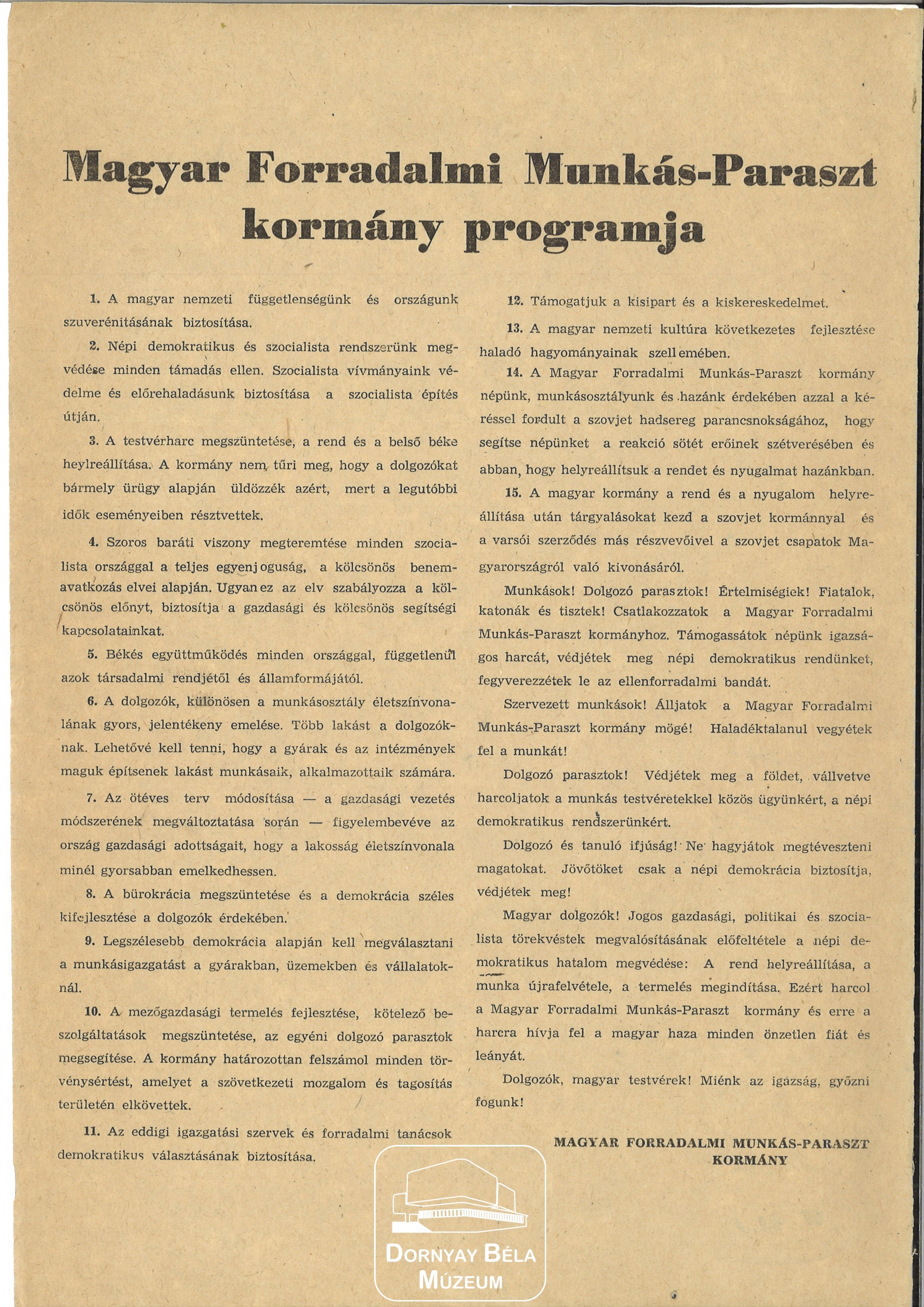 Magyar Forradalmi munkás-paraszt kormány programja (Dornyay Béla Múzeum, Salgótarján CC BY-NC-SA)