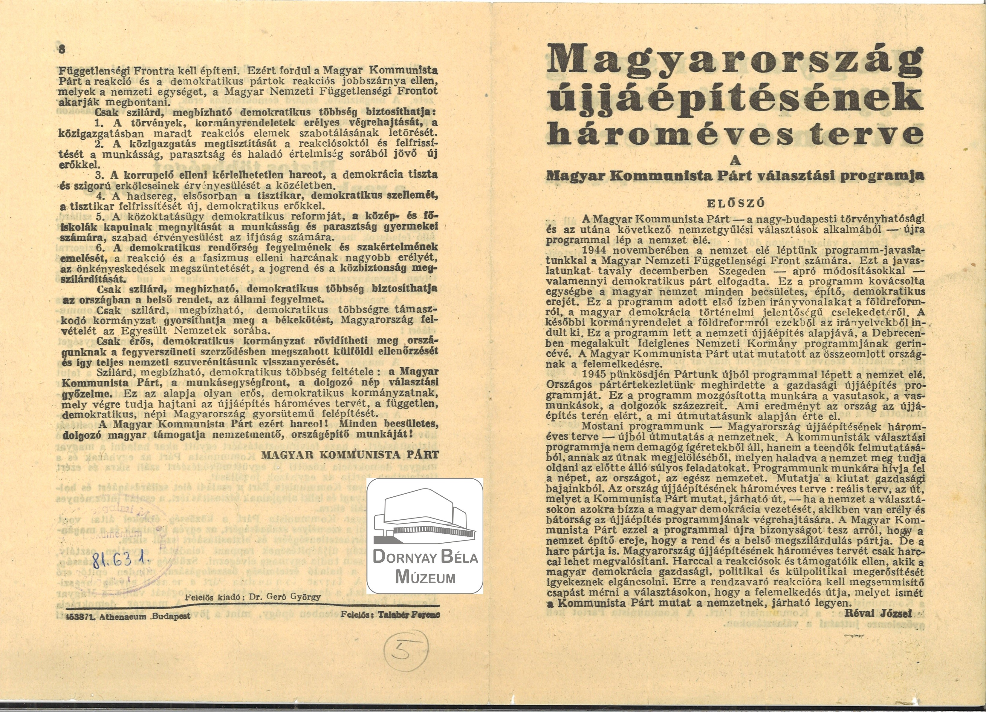 Magyarország újjáépítésének három éves terve (Dornyay Béla Múzeum, Salgótarján CC BY-NC-SA)