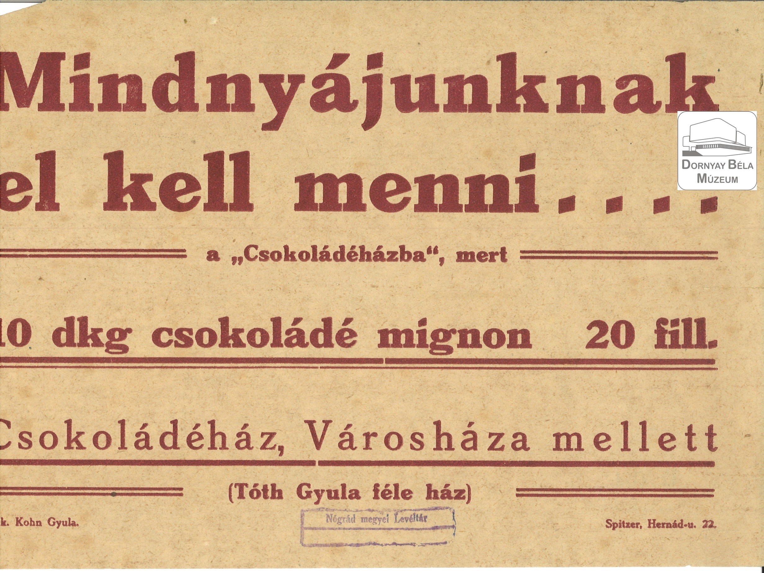 Meghívó a csokoládéházba (Dornyay Béla Múzeum, Salgótarján CC BY-NC-SA)