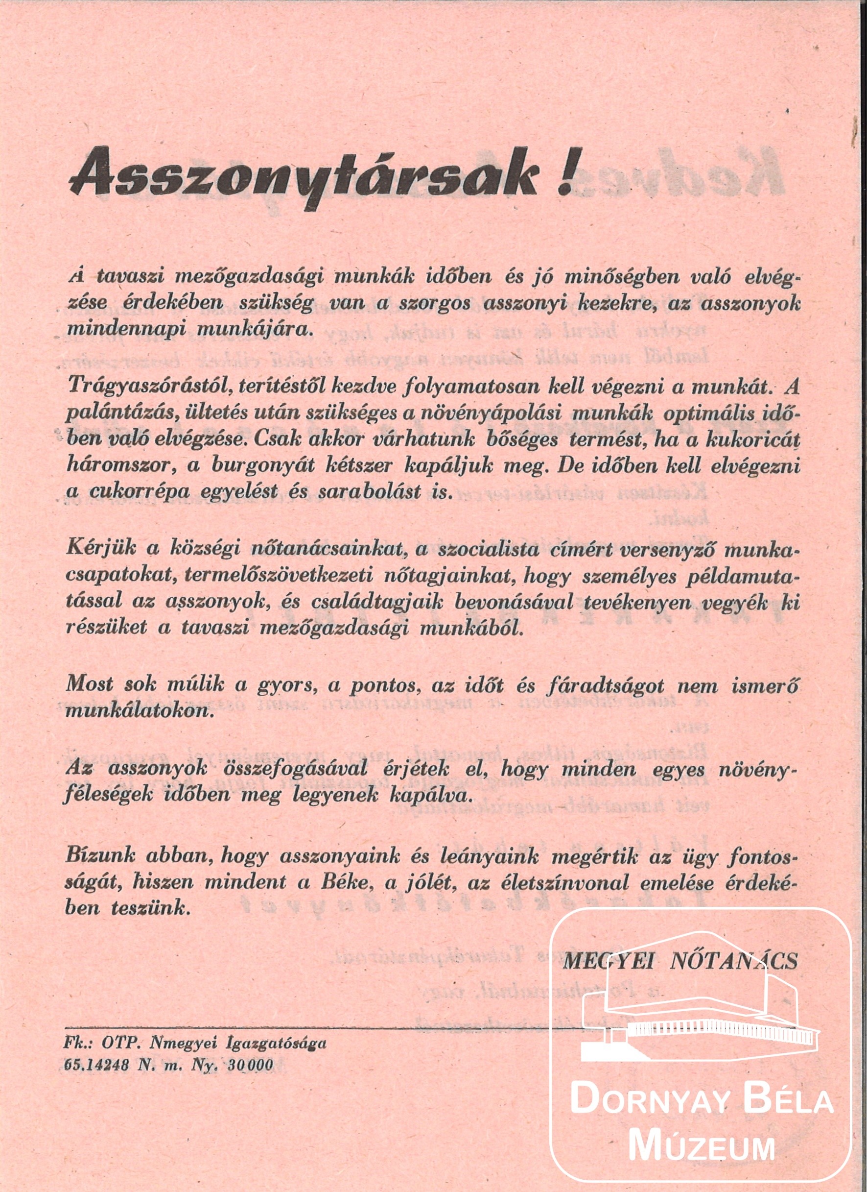 Megyei Nőtincs felhívása (tavaszi mg-i munka) (Dornyay Béla Múzeum, Salgótarján CC BY-NC-SA)