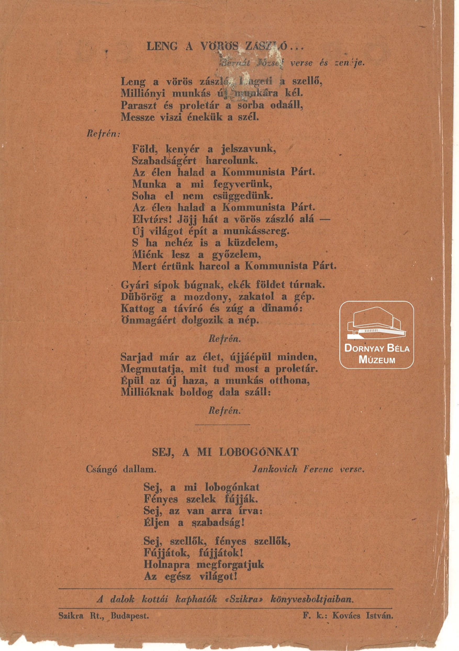 MKP röplap. Mozgalmi dalok, 1946 tavasza (Dornyay Béla Múzeum, Salgótarján CC BY-NC-SA)